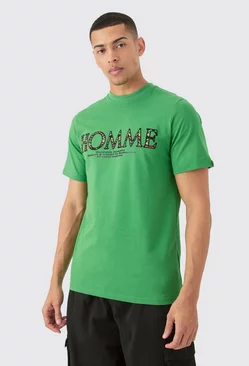 Homme Embroidered Graphic T-shirt Green