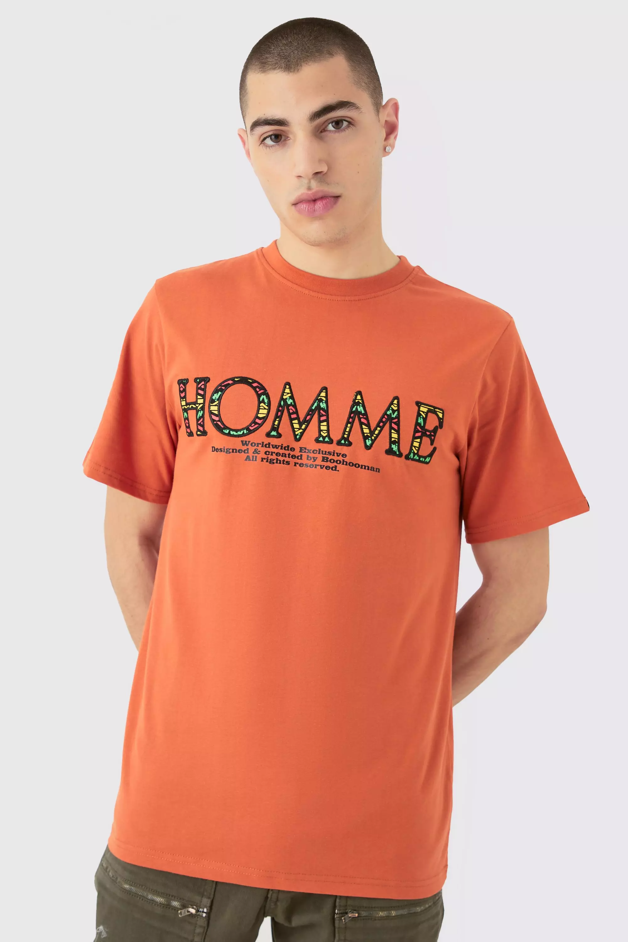 Homme Embroidered Graphic T-shirt Orange