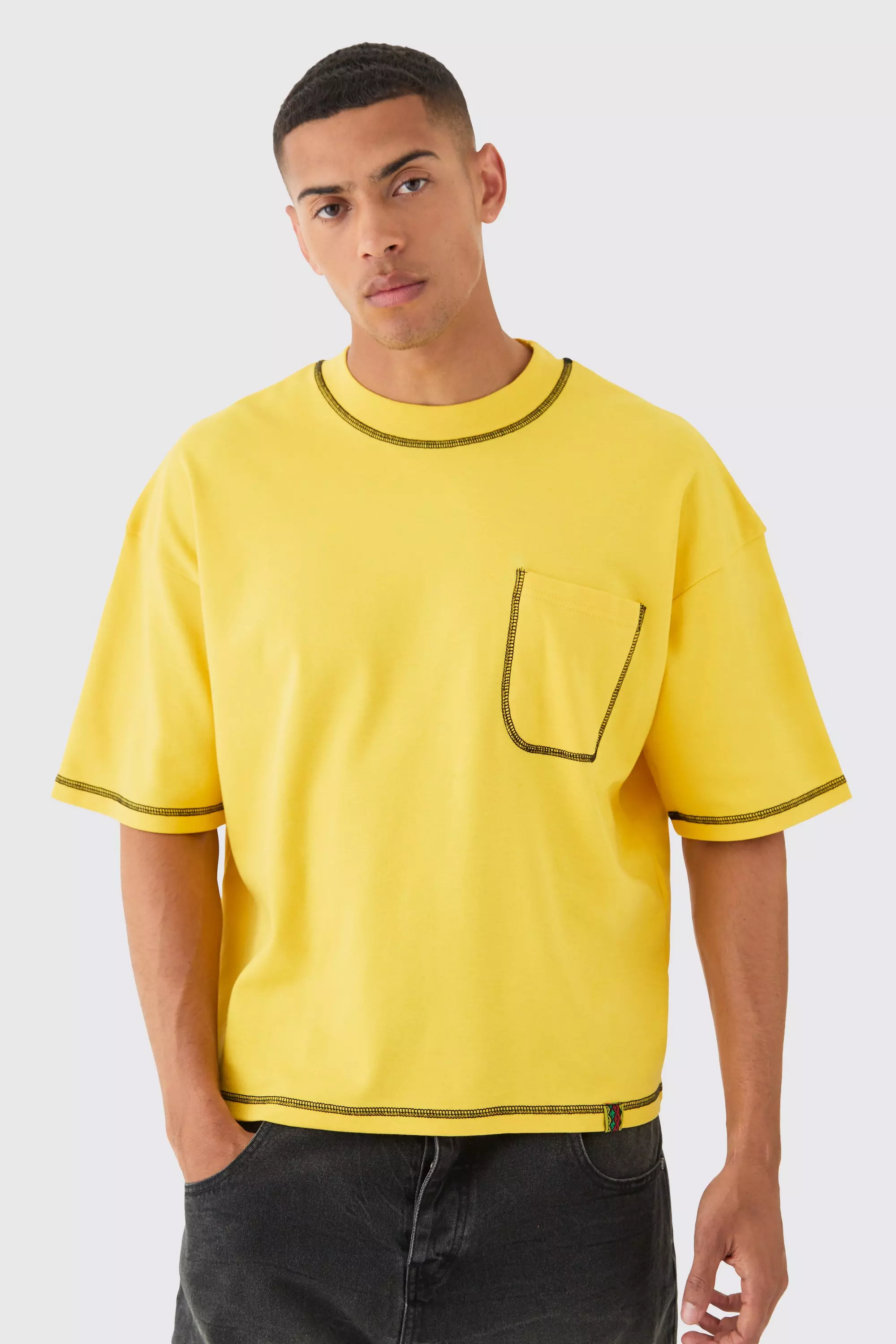 Yellow Oversized Boxy Placement Pocket T-shirt