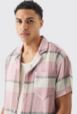 Pink Oversized Textured Check Shirt