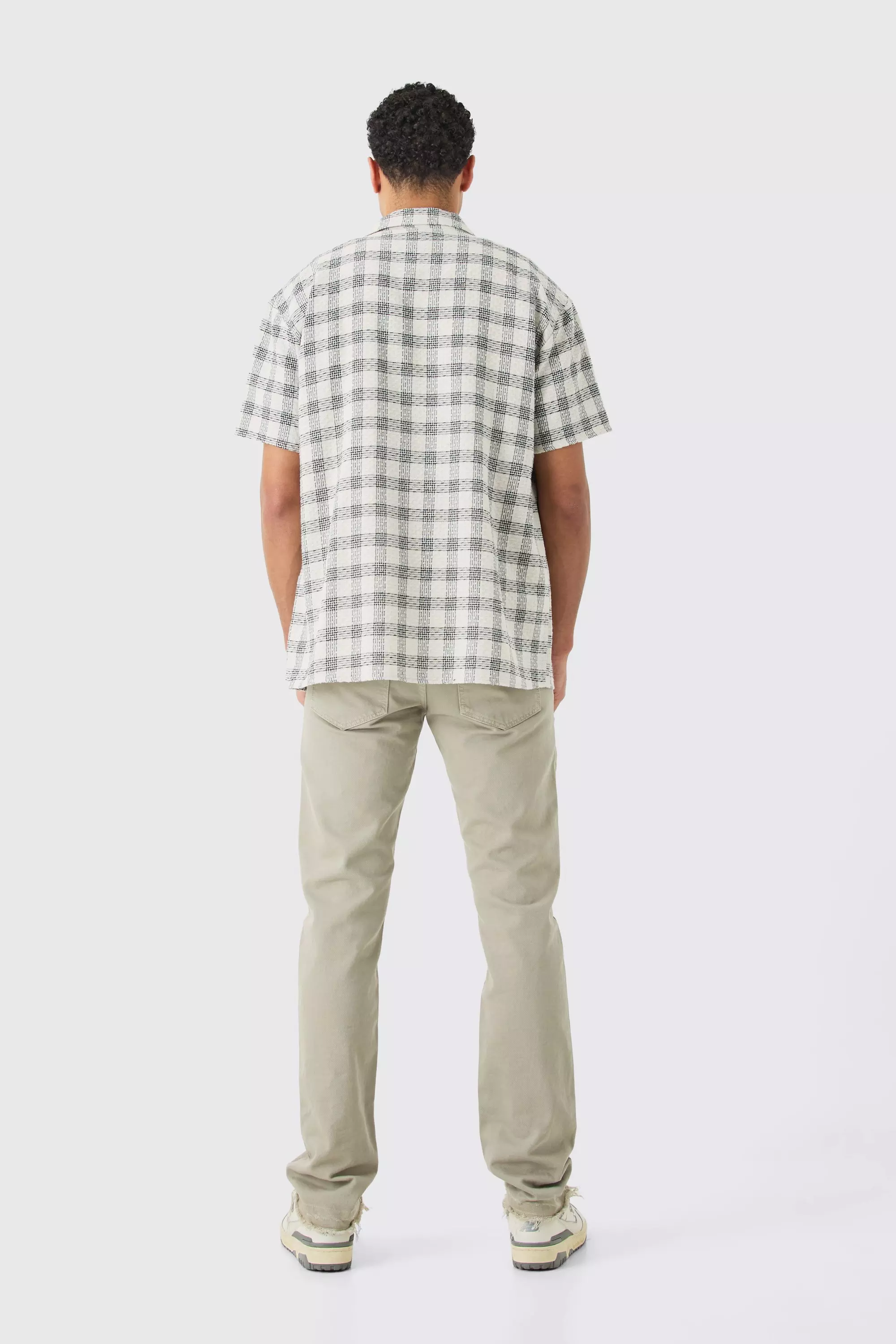 White Oversized Textured Contrast Check Shirt alternative image