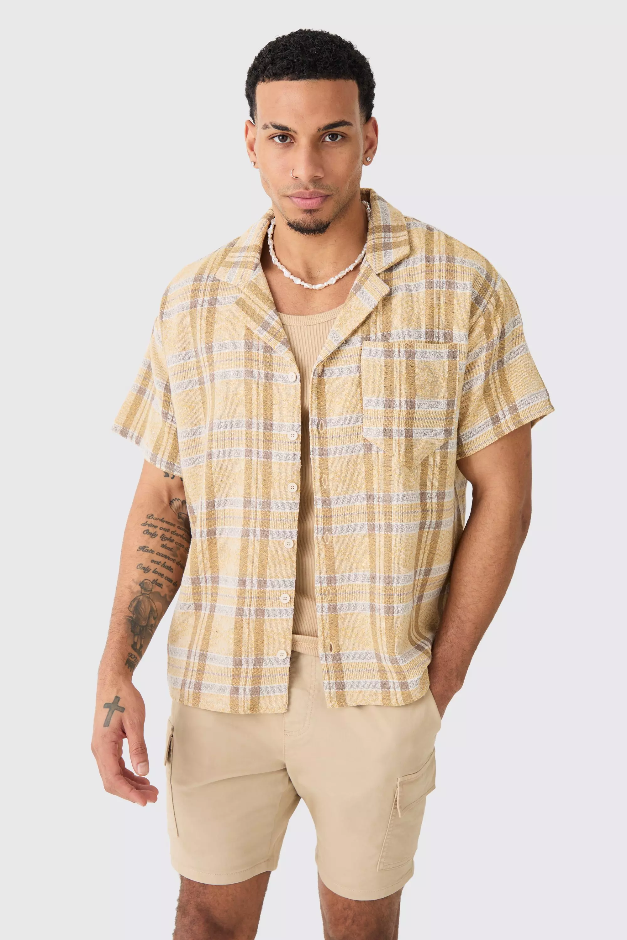 Yellow Boxy Tonal Textured Flannel Shirt