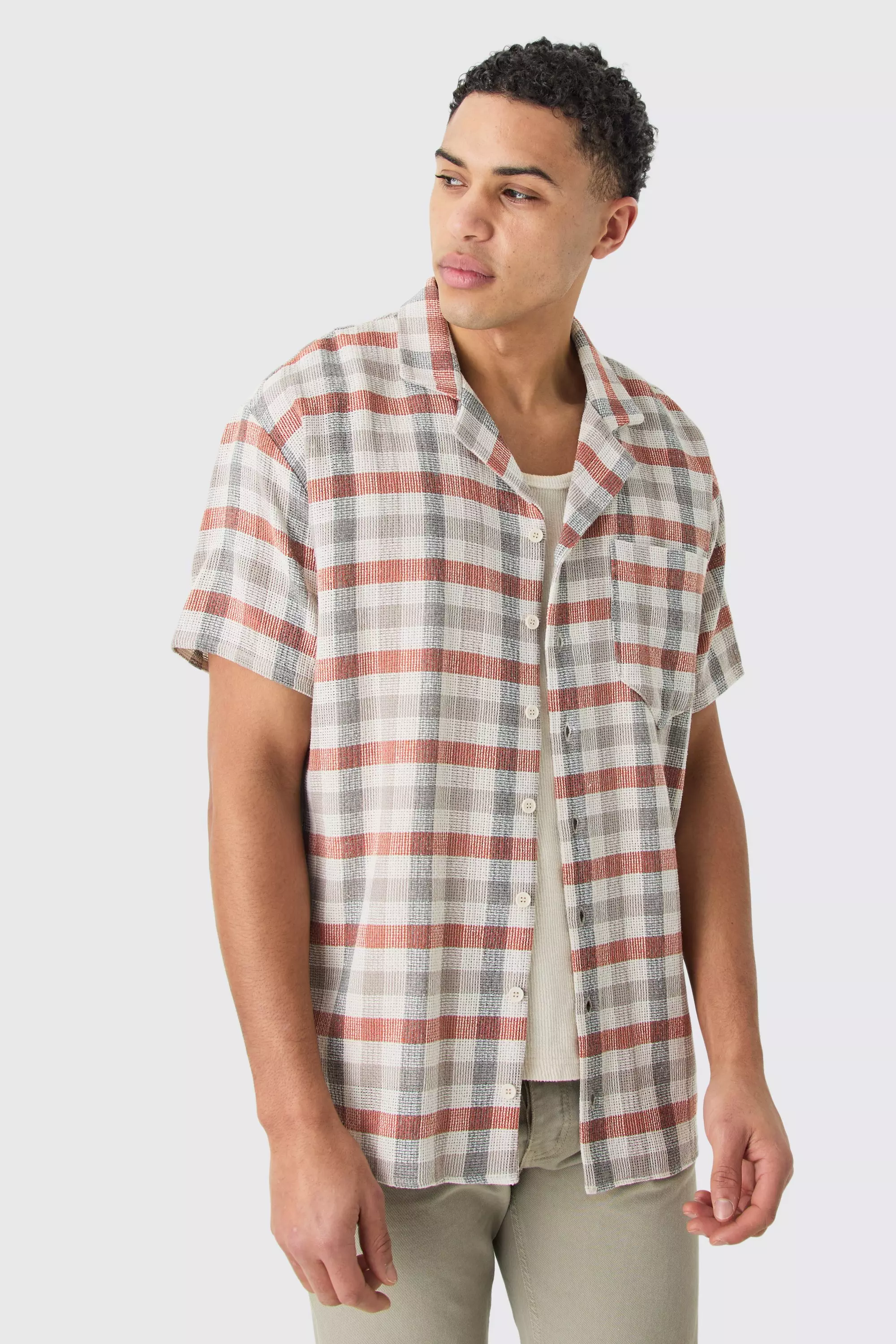 Orange Oversized Mini Textured Check Shirt alternative image