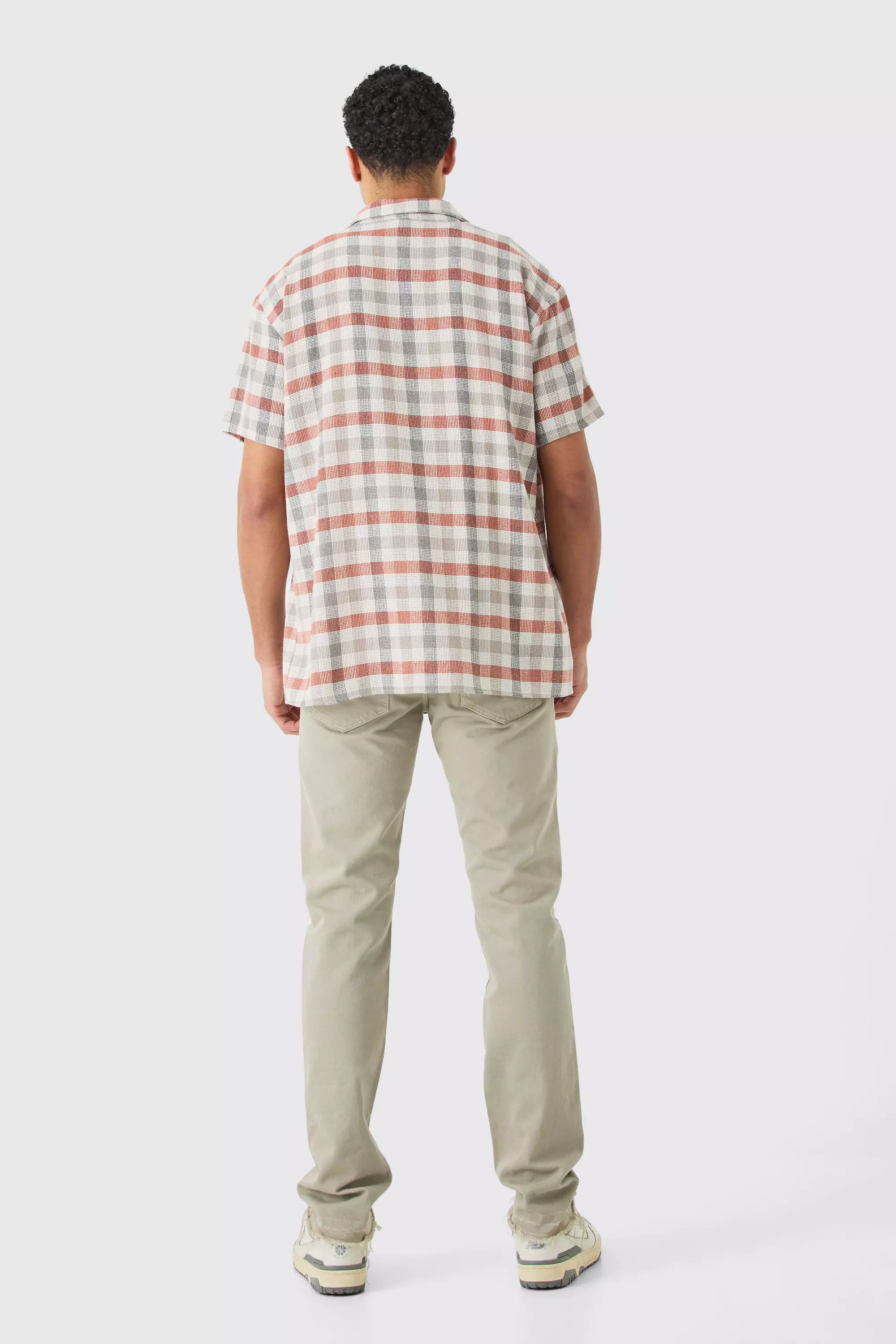 Orange Oversized Mini Textured Check Shirt alternative image