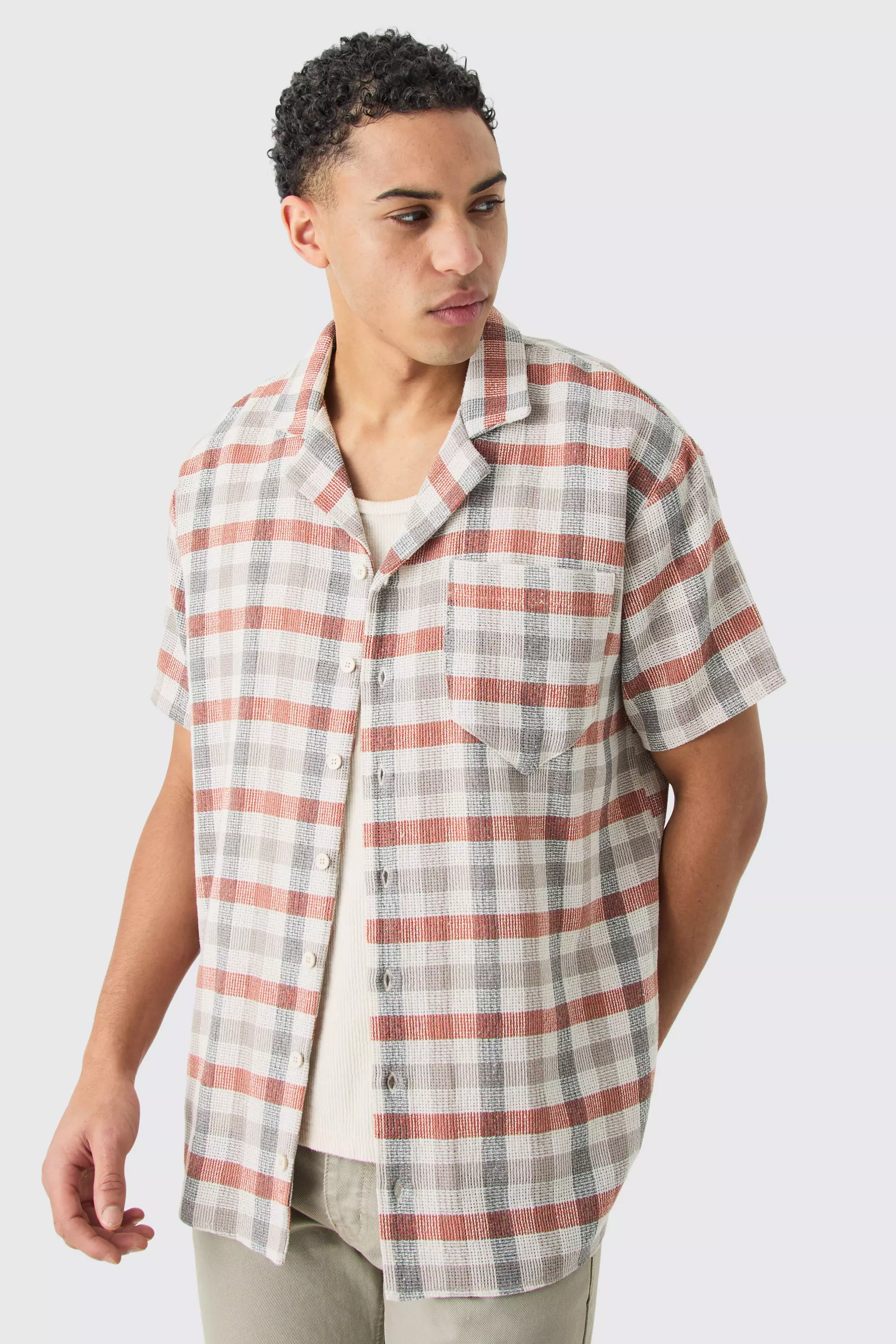 Orange Oversized Mini Textured Check Shirt alternative image