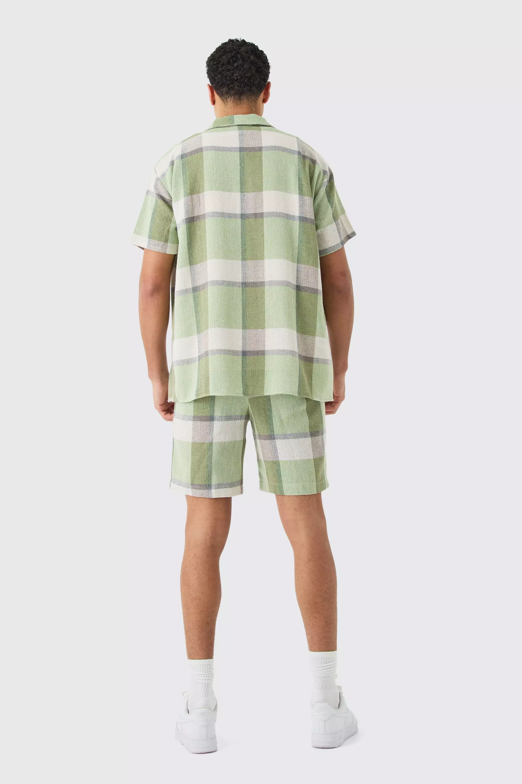Sage Oversized Textured Check Shirt And Short alternative image