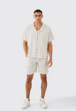 Boxy Textured Grid Check Shirt And Short White