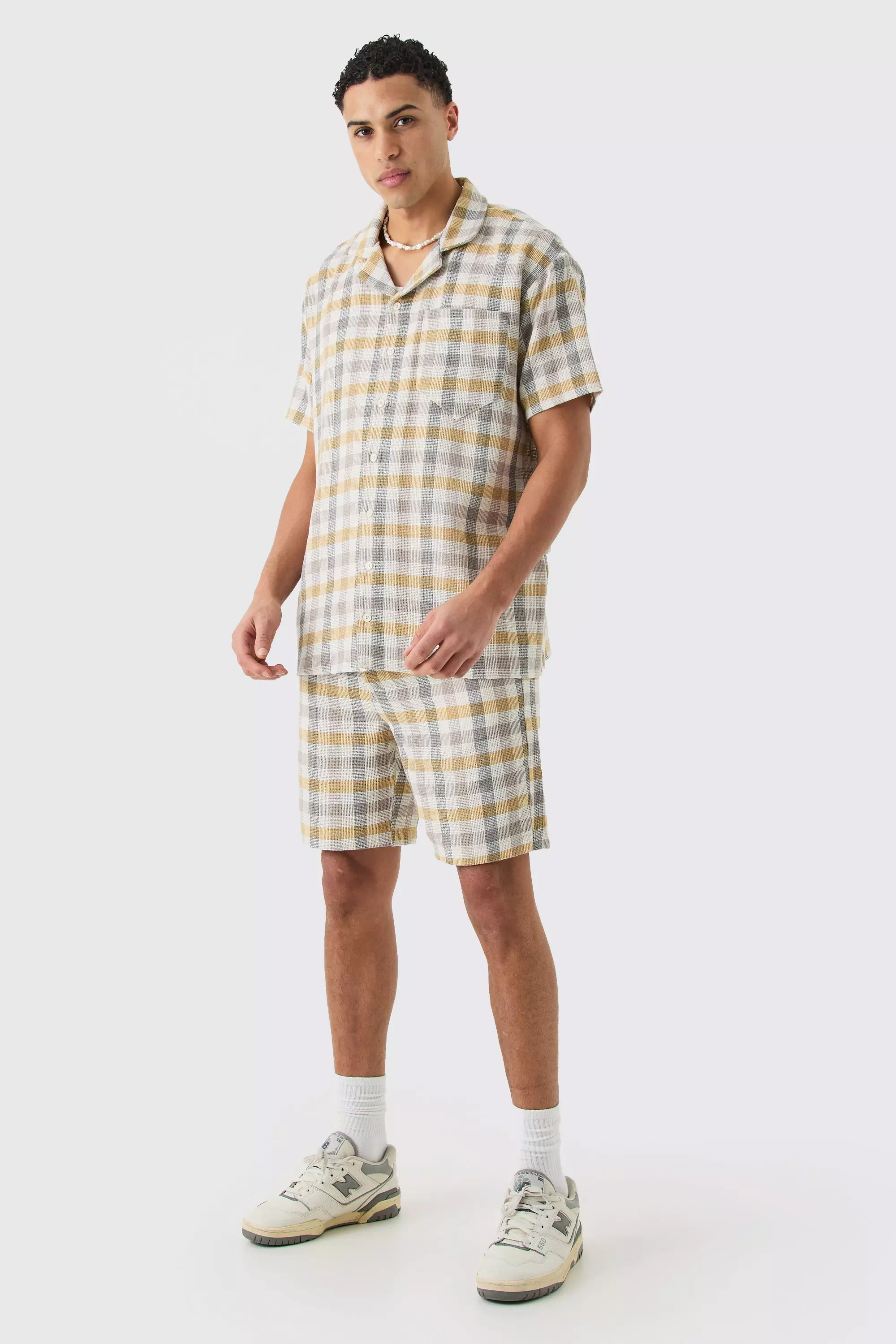 Yellow Oversized Mini Textured Flannel Shirt And Short alternative image