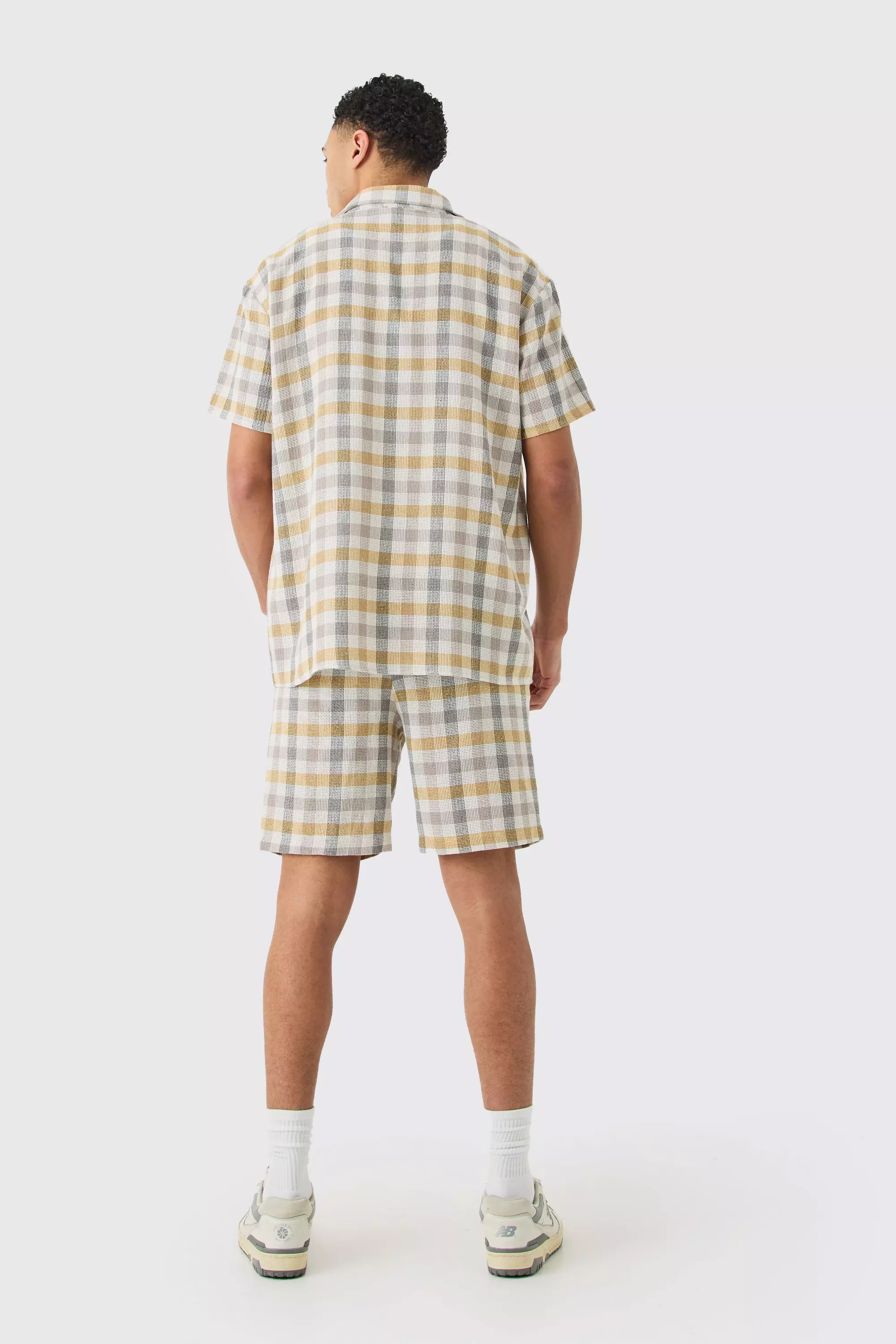 Yellow Oversized Mini Textured Flannel Shirt And Short alternative image