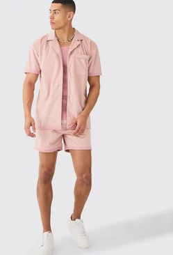 Suede Oversized Shirt And Short Pink