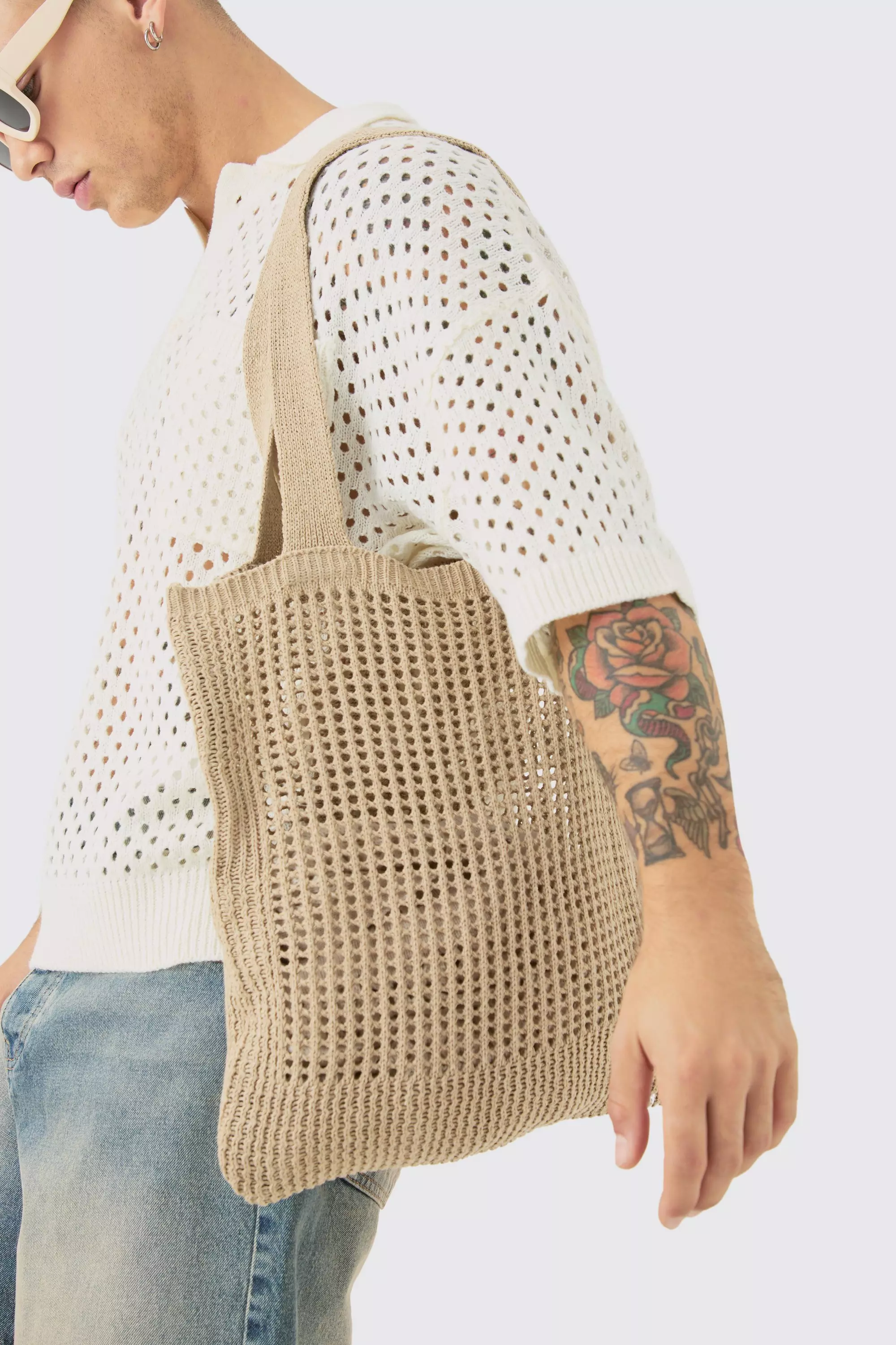 Crochet Tote Bag In Stone Stone