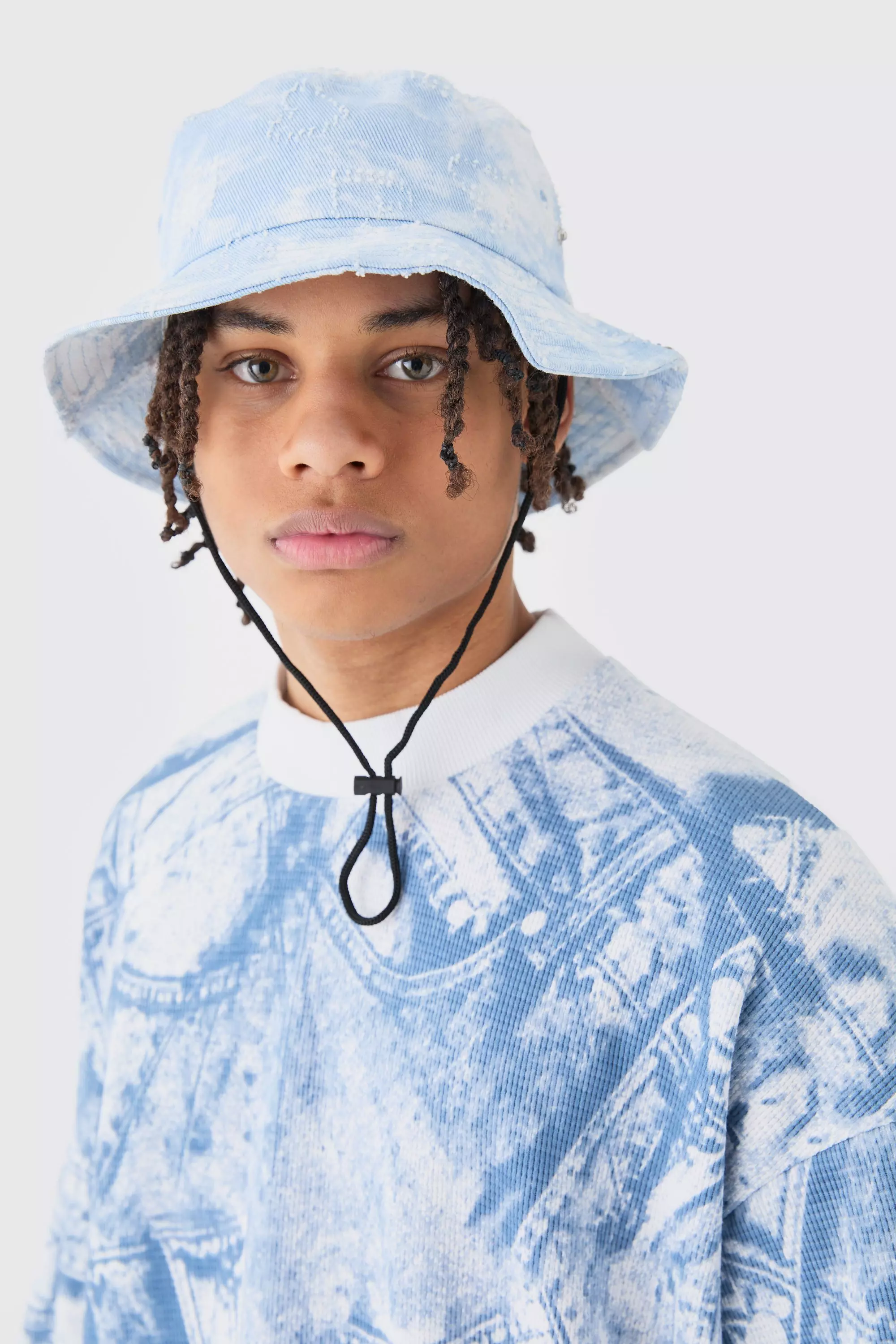 Printed Tie Dye Boonie Hat In Blue Blue