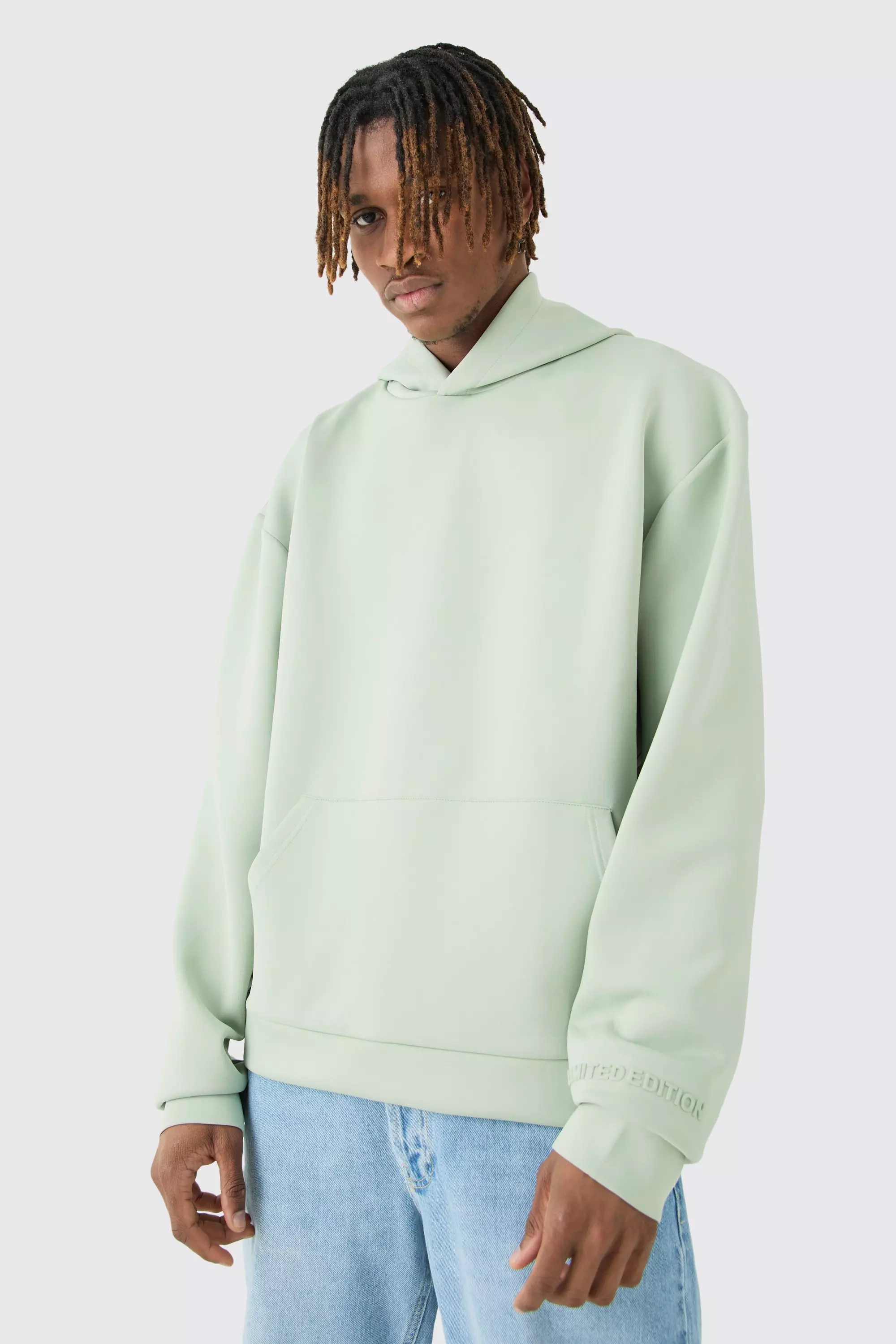 Sage Green Tall Oversized Boxy Embossed Scuba Hoodie