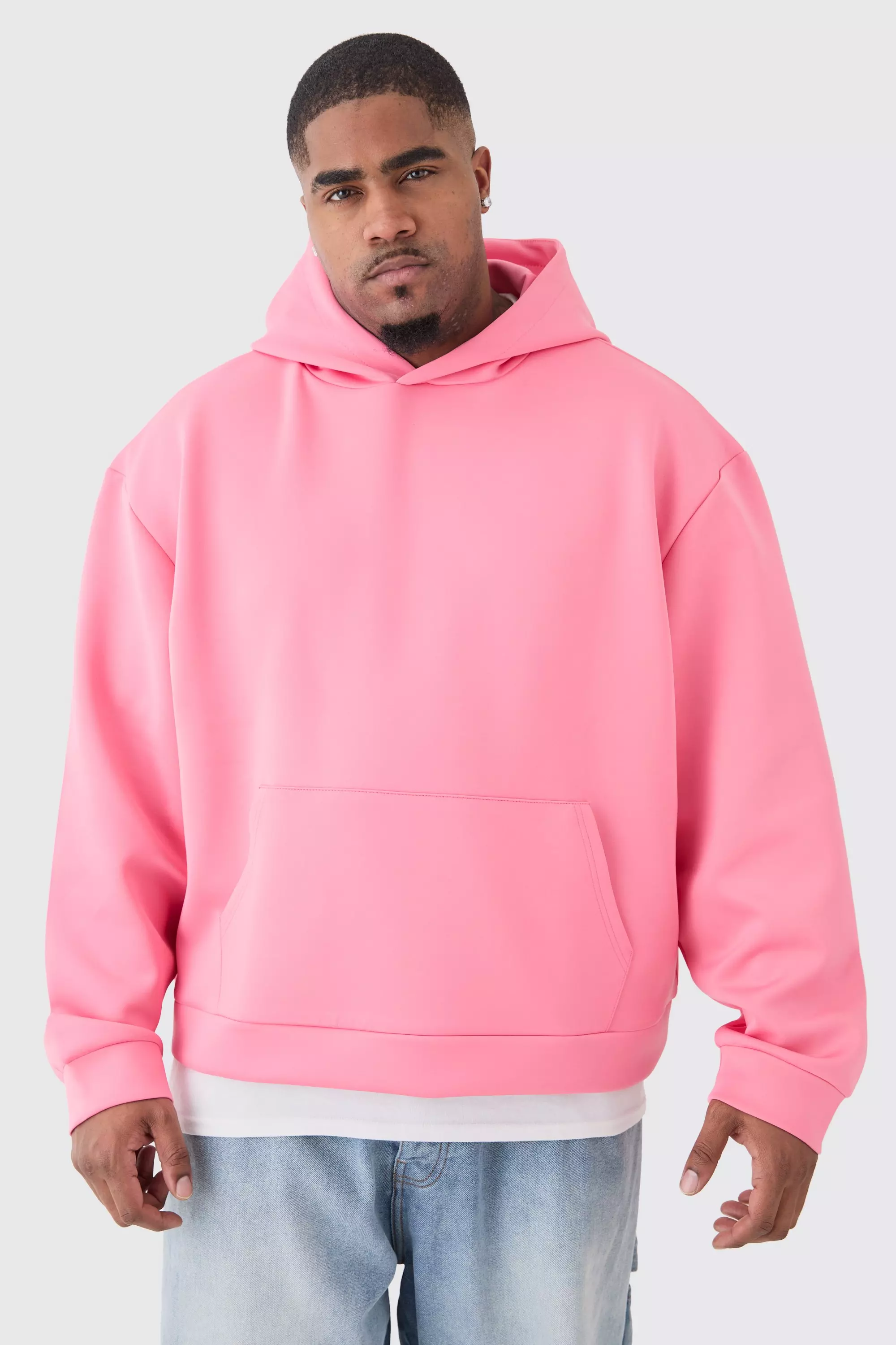 Plus Oversized Boxy Scuba Hoodie Pink