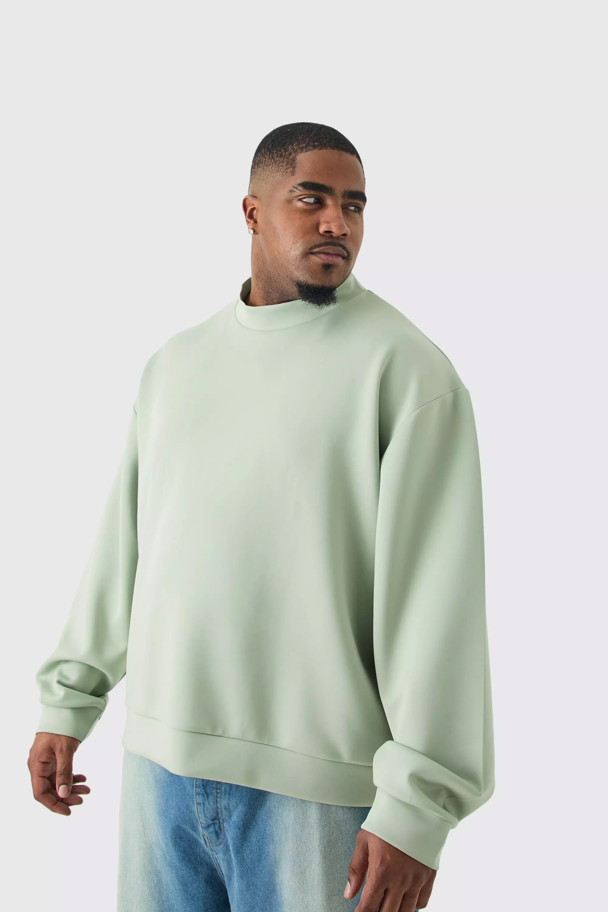 Sage Green Plus Oversized Boxy Scuba Sweatshirt