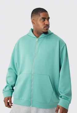 Green Plus Oversized Zip Through Scuba Hoodie