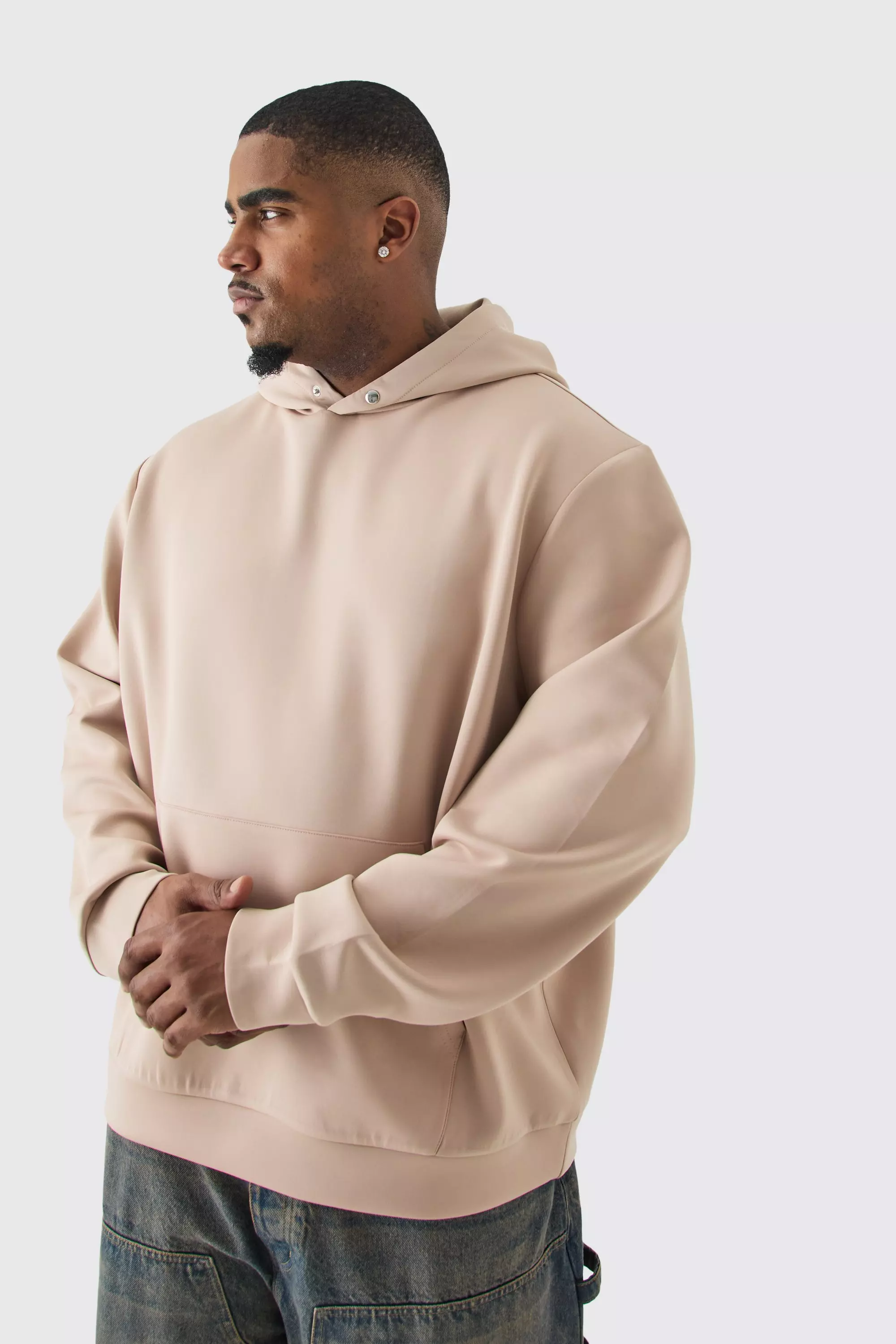 Plus Over The Head Scuba Hoodie Taupe