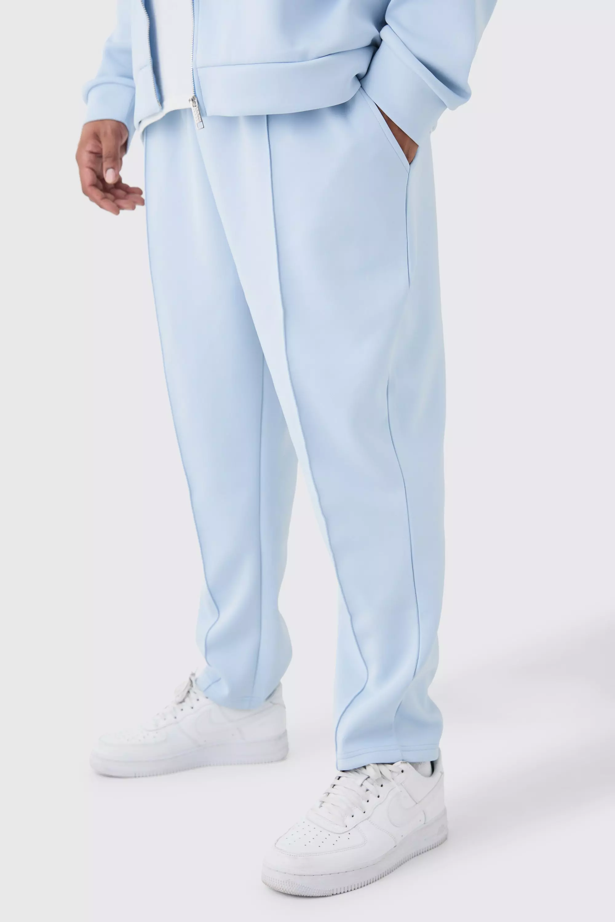 BoohooMAN Slim Tapered Cropped Bonded Scuba Jogger in Blue for Men