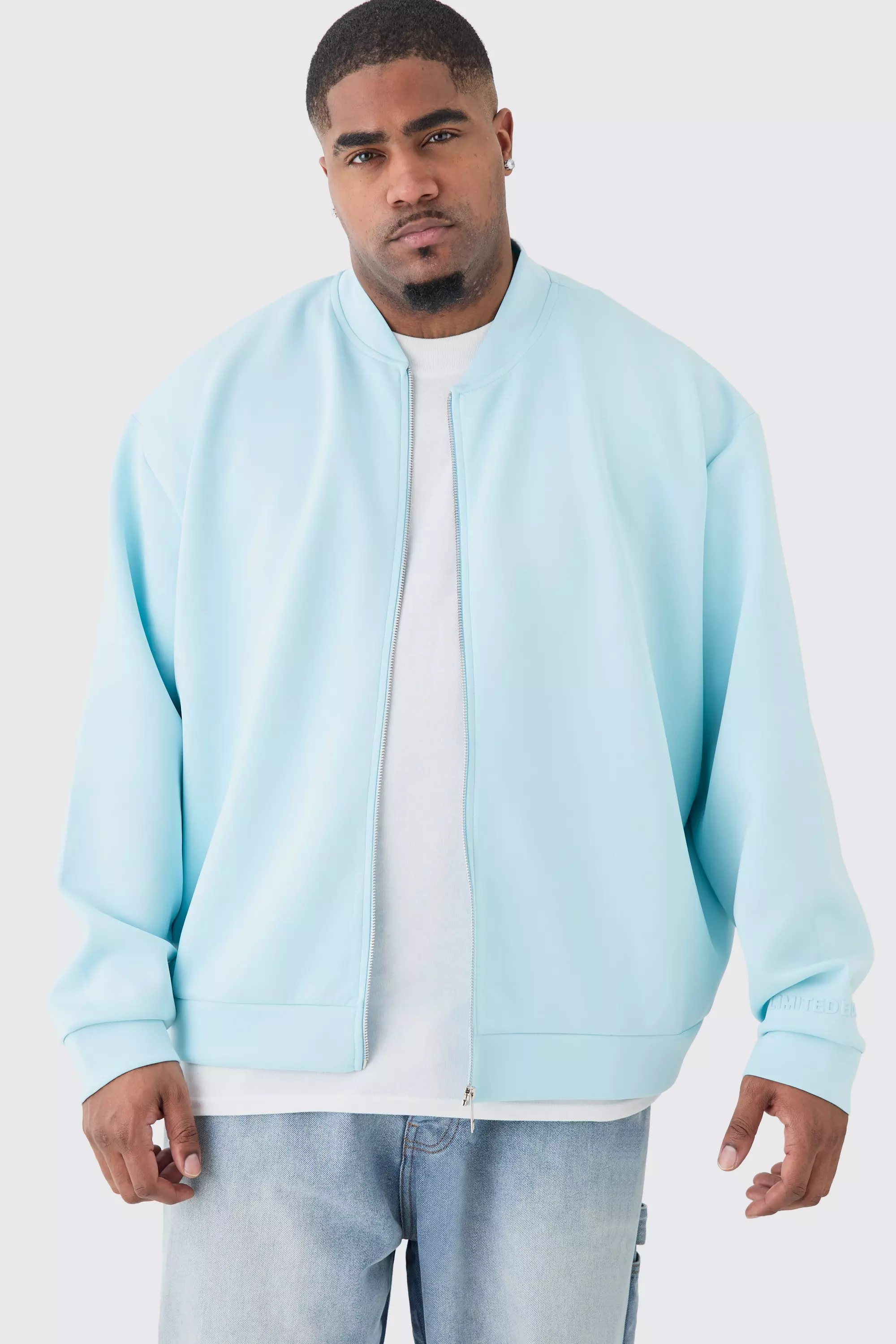 Plus Oversized Boxy Scuba Bomber Jacket Blue