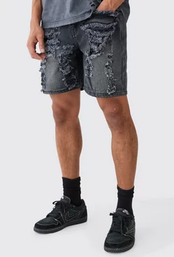 Relaxed Rigid Extreme Rip & Repair Denim Short Washed Black Washed black