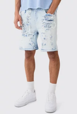 Relaxed Rigid Extreme Rip & Repair Denim Short In Ice Blue Ice blue
