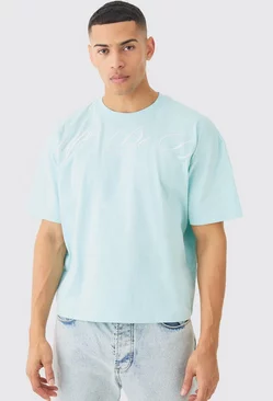 Blue Oversized Boxy Embroided T-shirt