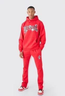 Red Regular Fit All Over Rhinestone Ofiicial Tracksuit