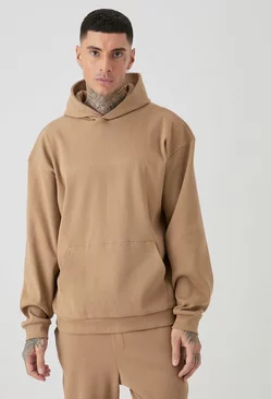 Brown Tall Oversized Heavyweight Ribbed Hoodie