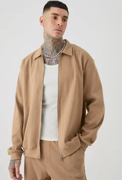 Brown Tall Oversized Heavyweight Ribbed Jacket