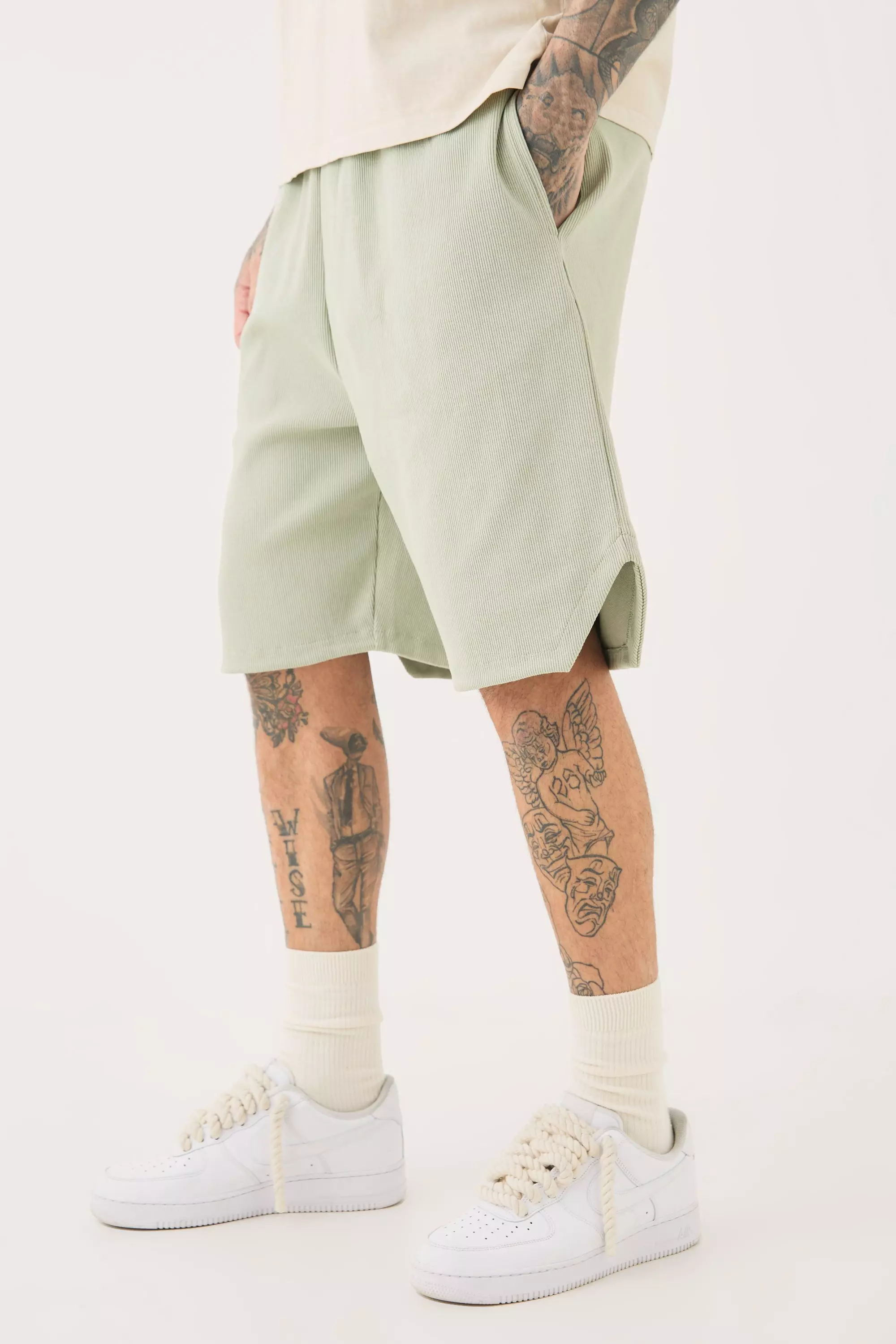 Tall Volly Short Length Heavy Weight Ribbed Short Sage