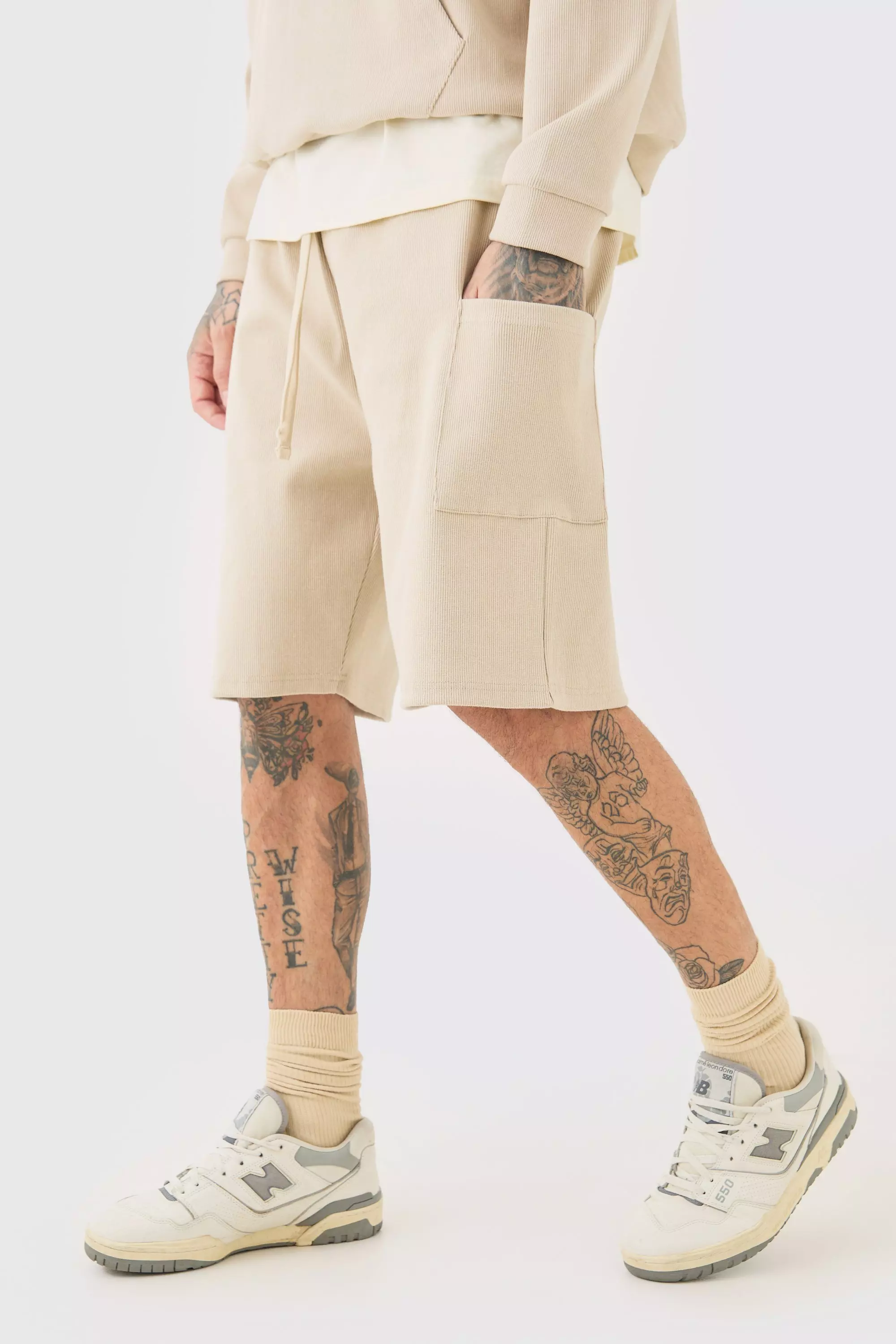 Tall Relaxed Heavyweight Ribbed Cargo Short Stone