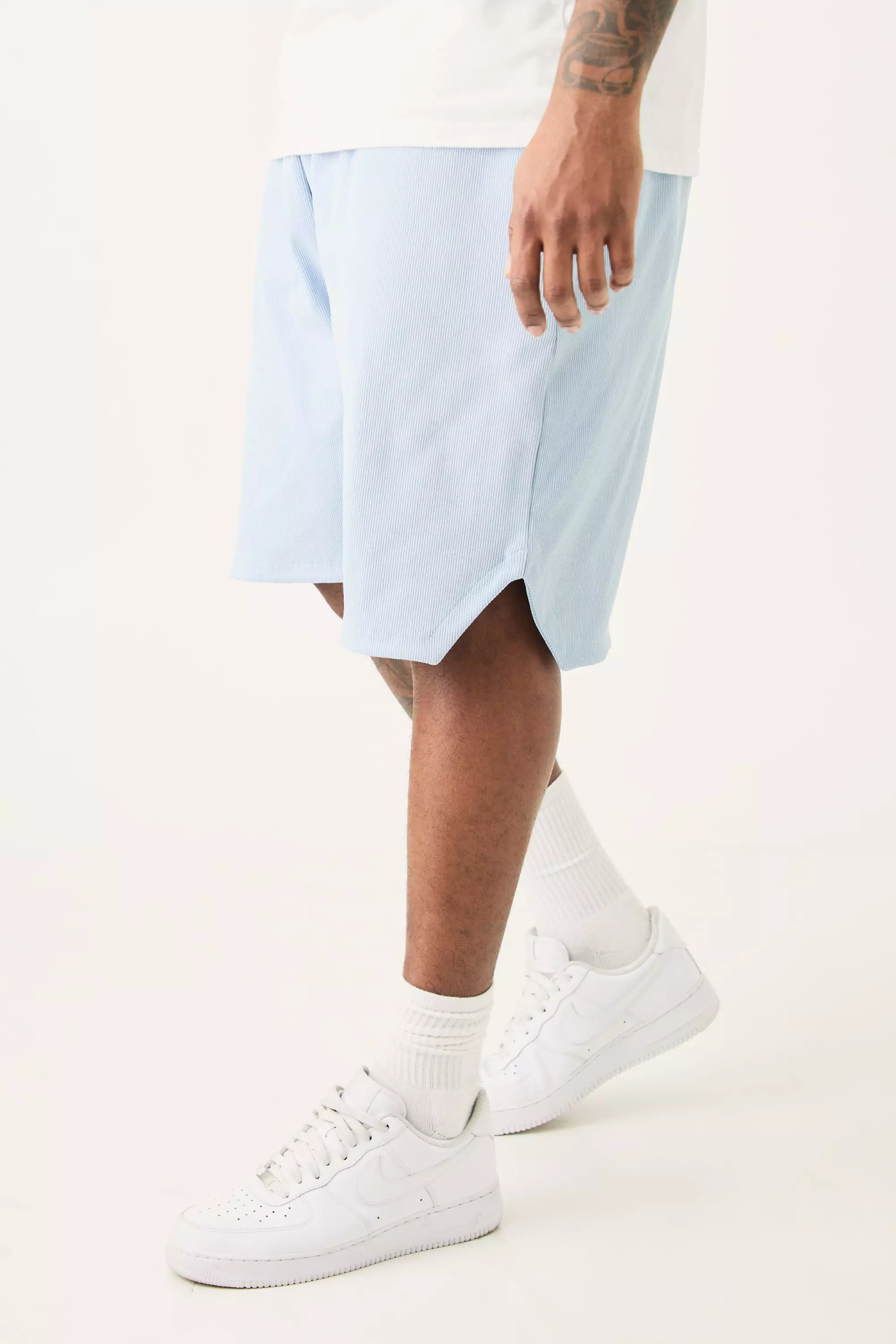 Plus Volly Short Length Heavy Weight Ribbed Short Sky blue