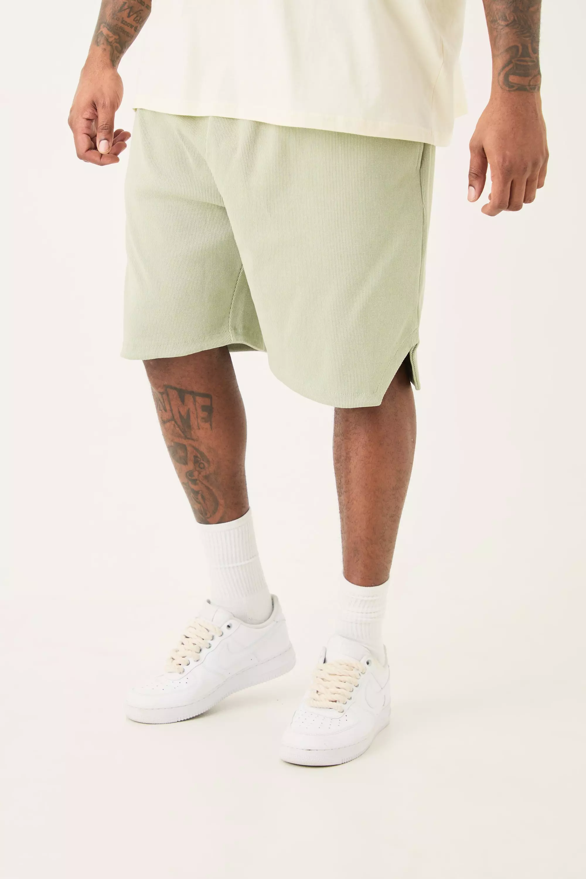 Sage Green Plus Volly Short Length Heavy Weight Ribbed Short
