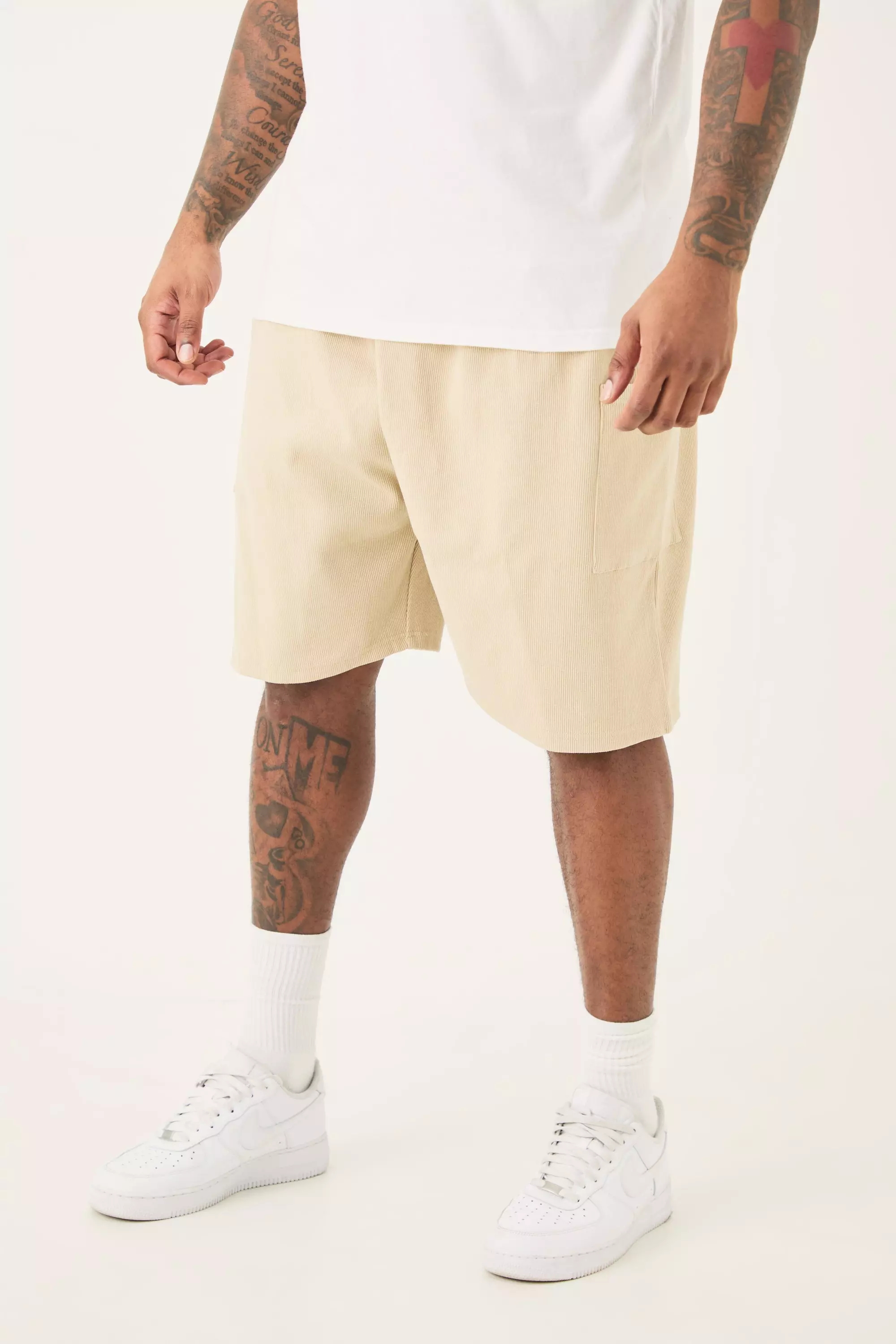 Plus Relaxed Heavyweight Ribbed Patch Pocket Short Stone