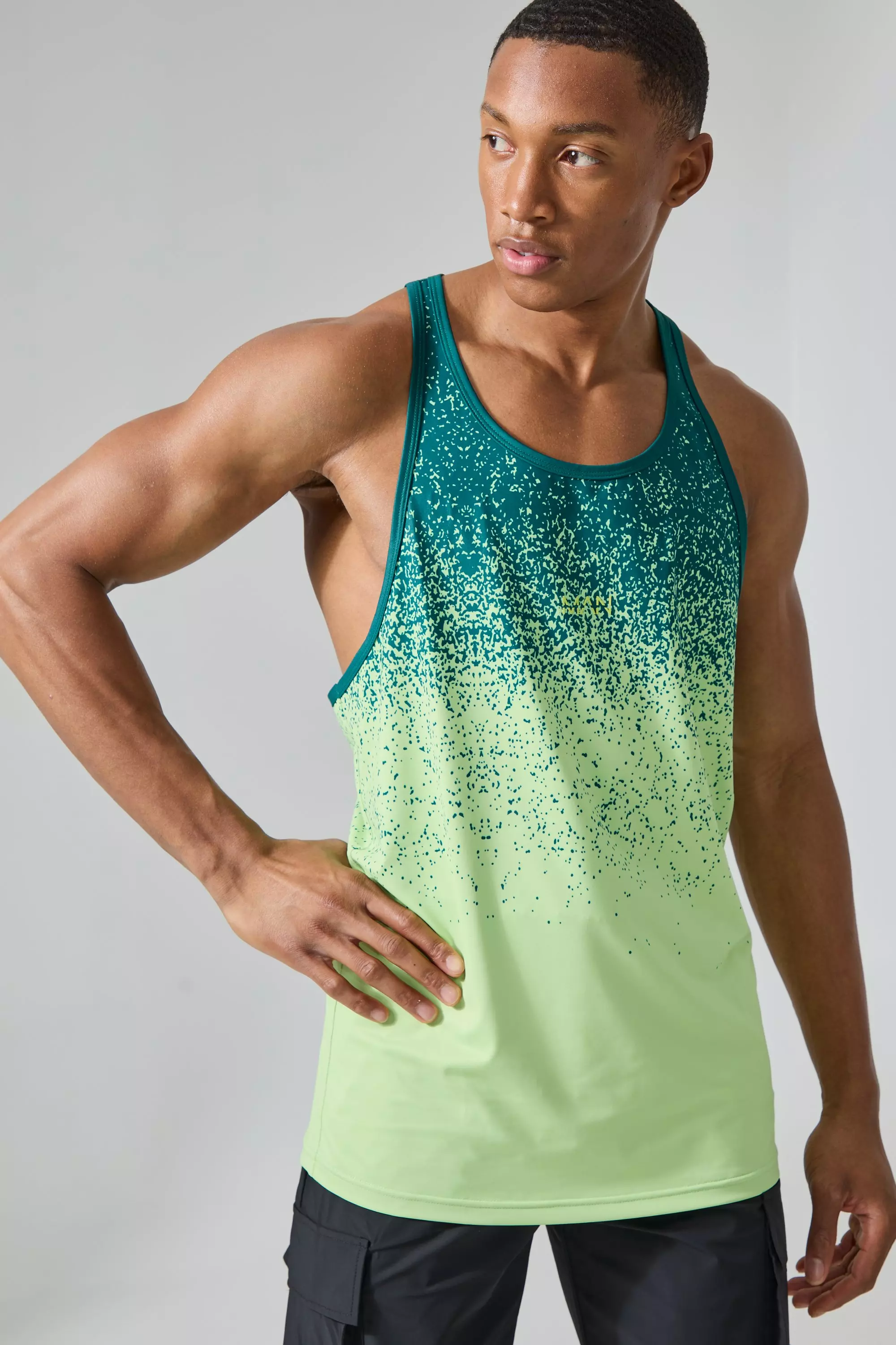 Man Active Green Gym Ombre Reg Fit Stringer Vest Green