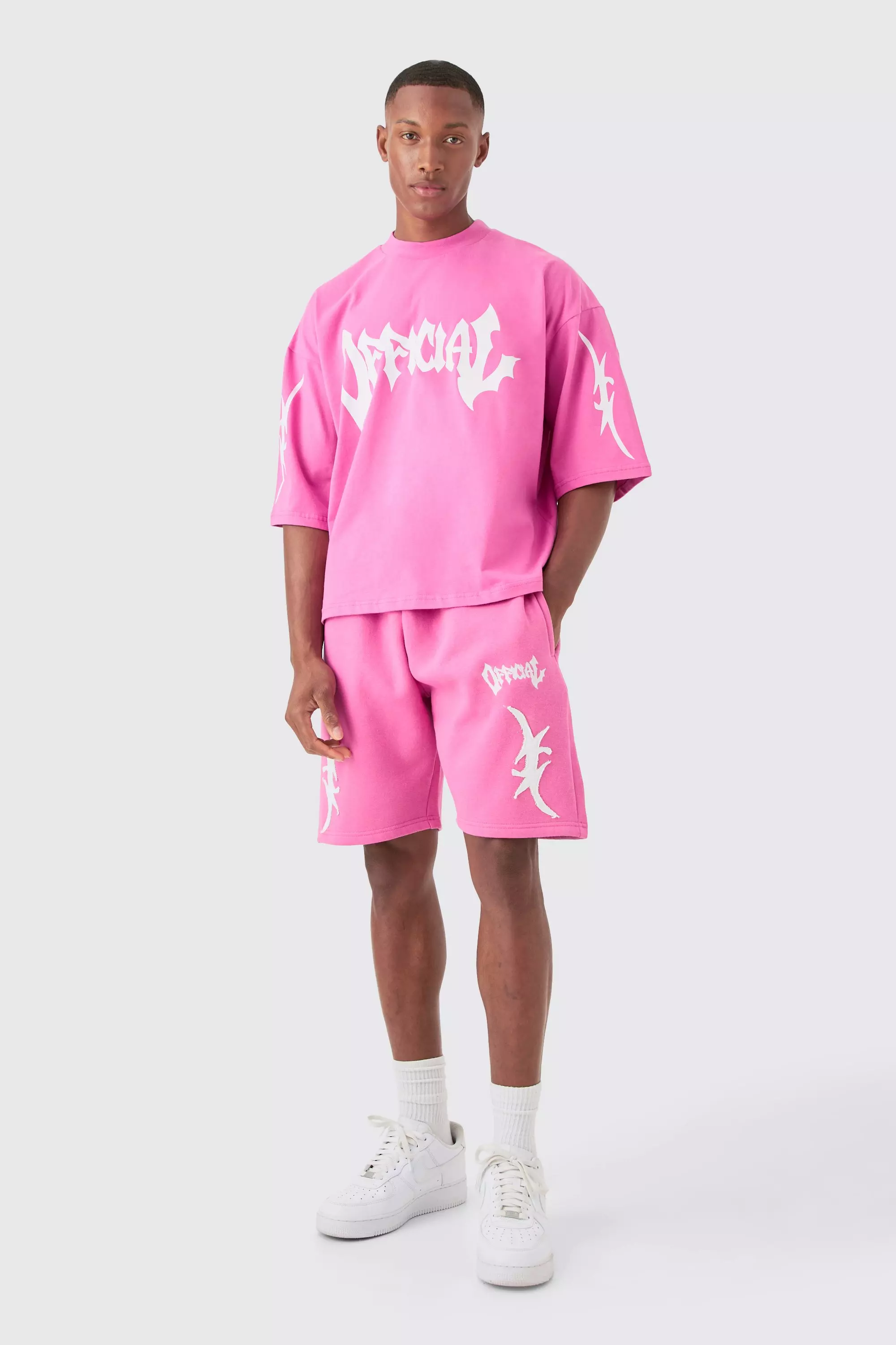 Pink Oversized Boxy Heavyweight Official Applique T-shirt Set