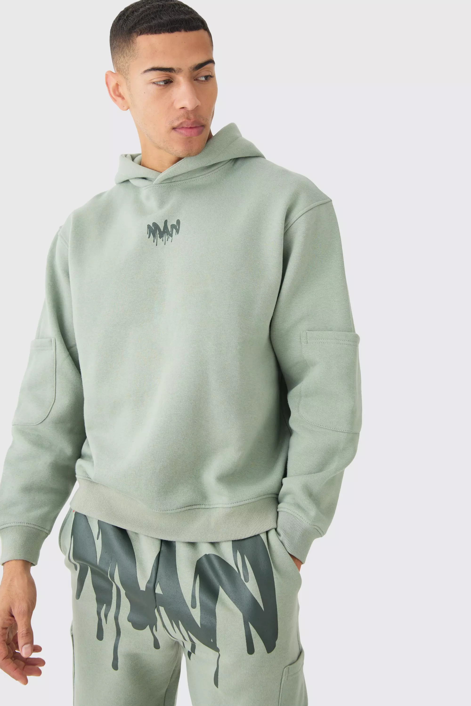 Oversized Man Drip Multi Pocket Hooded Tracksuit | boohooMAN USA