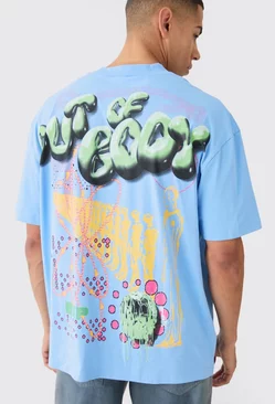Blue Oversized Extended Bubble Graphic T-shirt