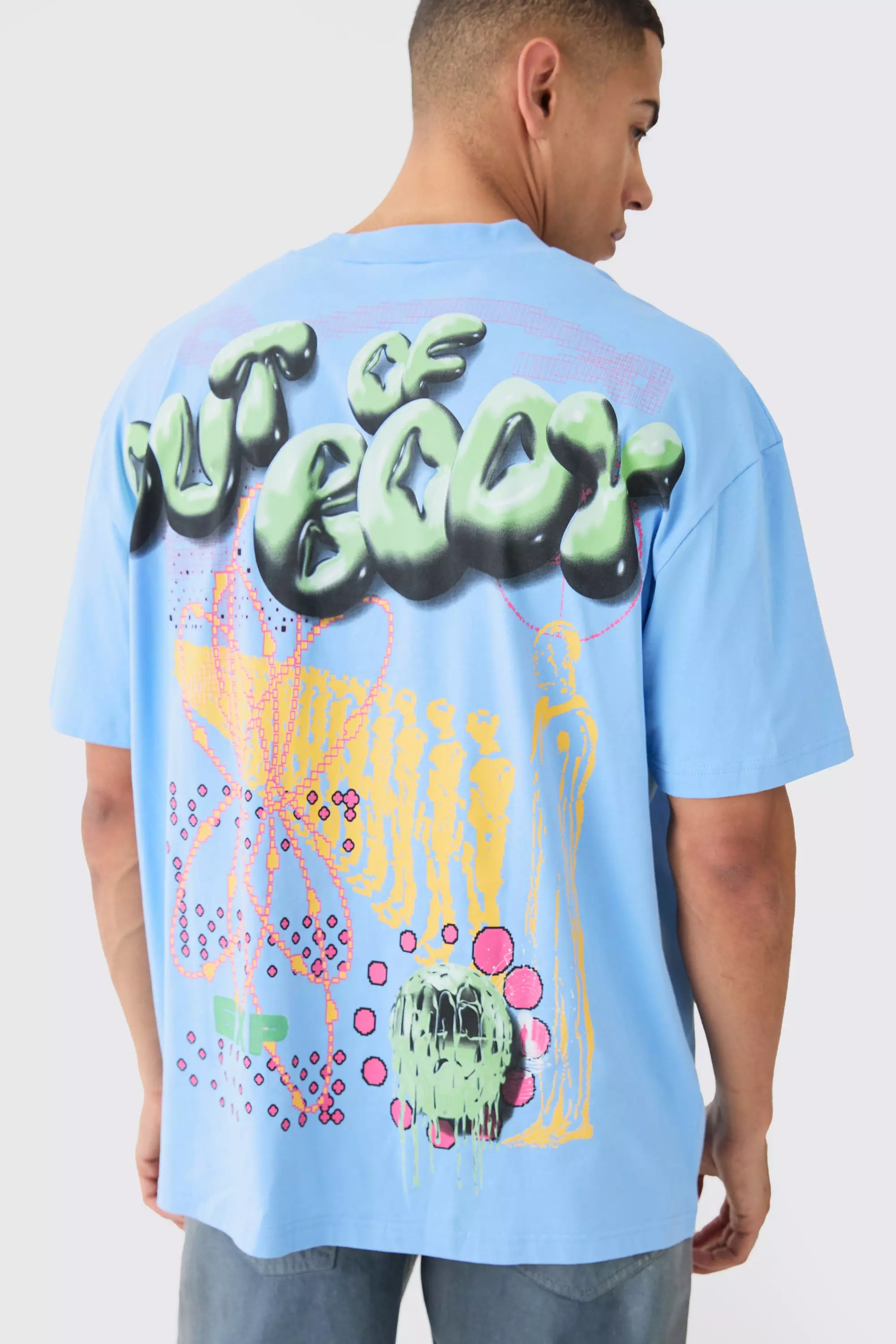 Oversized Extended Bubble Graphic T-shirt Blue