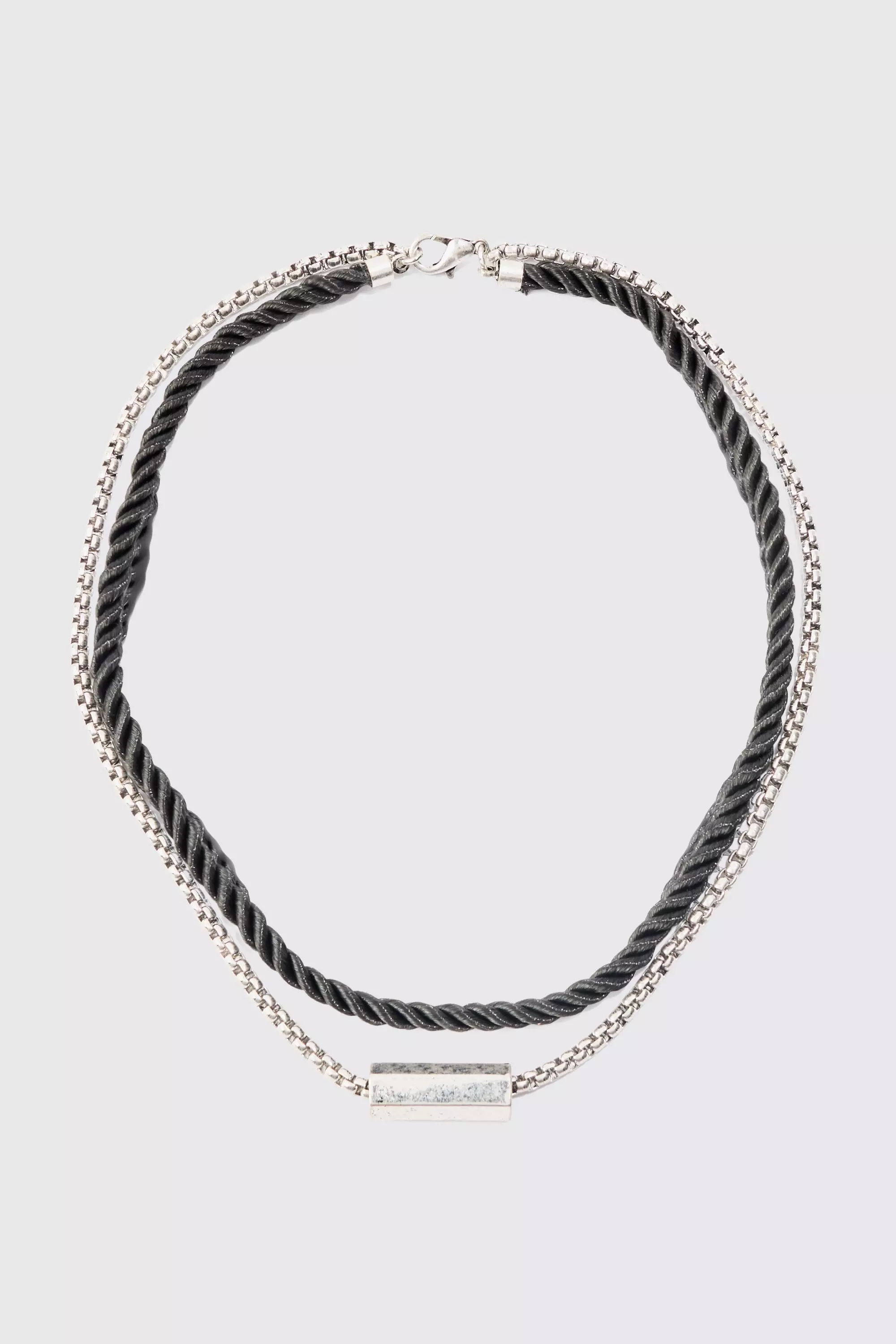 Rope And Chain Multi Layer Necklace Silver