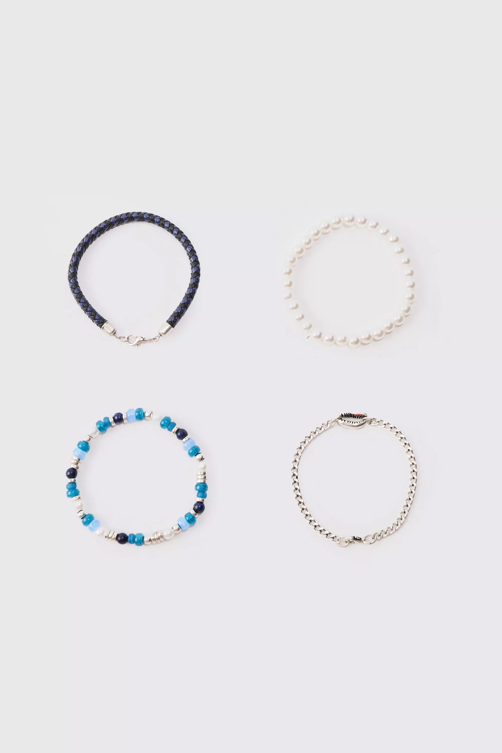 4 Pack Beaded Shell Bracelets In Blue Blue