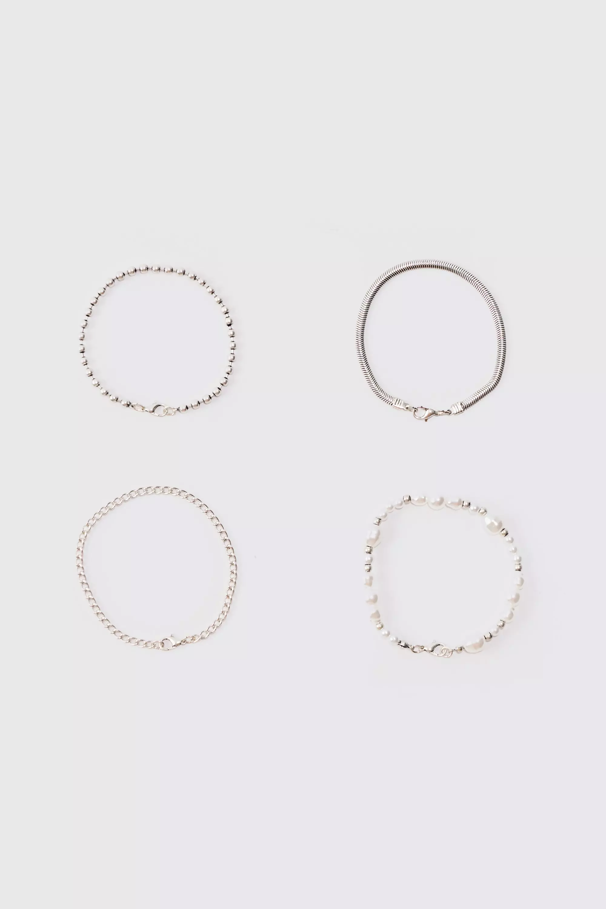 4 Pack Metal Chain Bracelets In Silver Silver