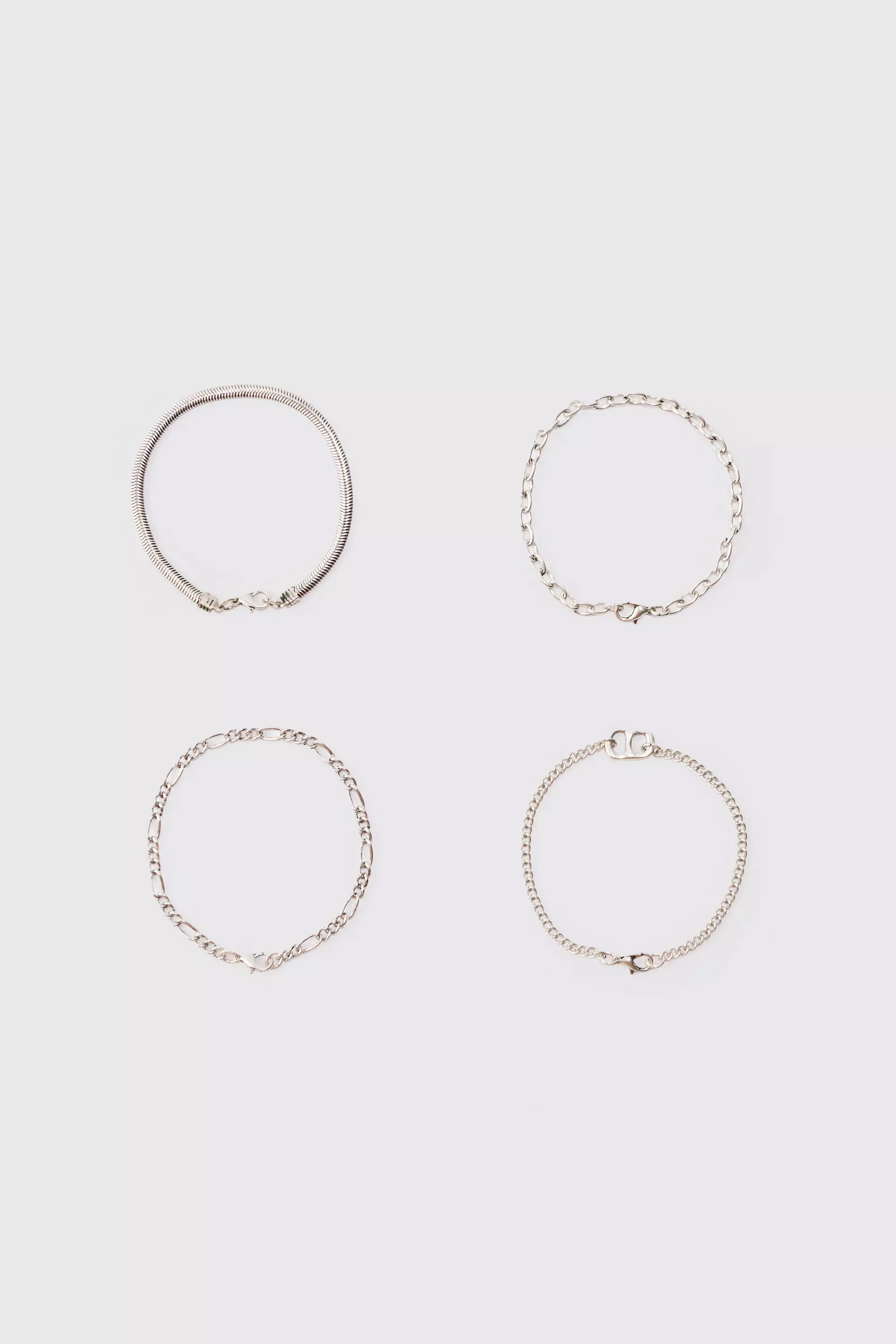 4 Pack Chain Bracelets In Silver Silver