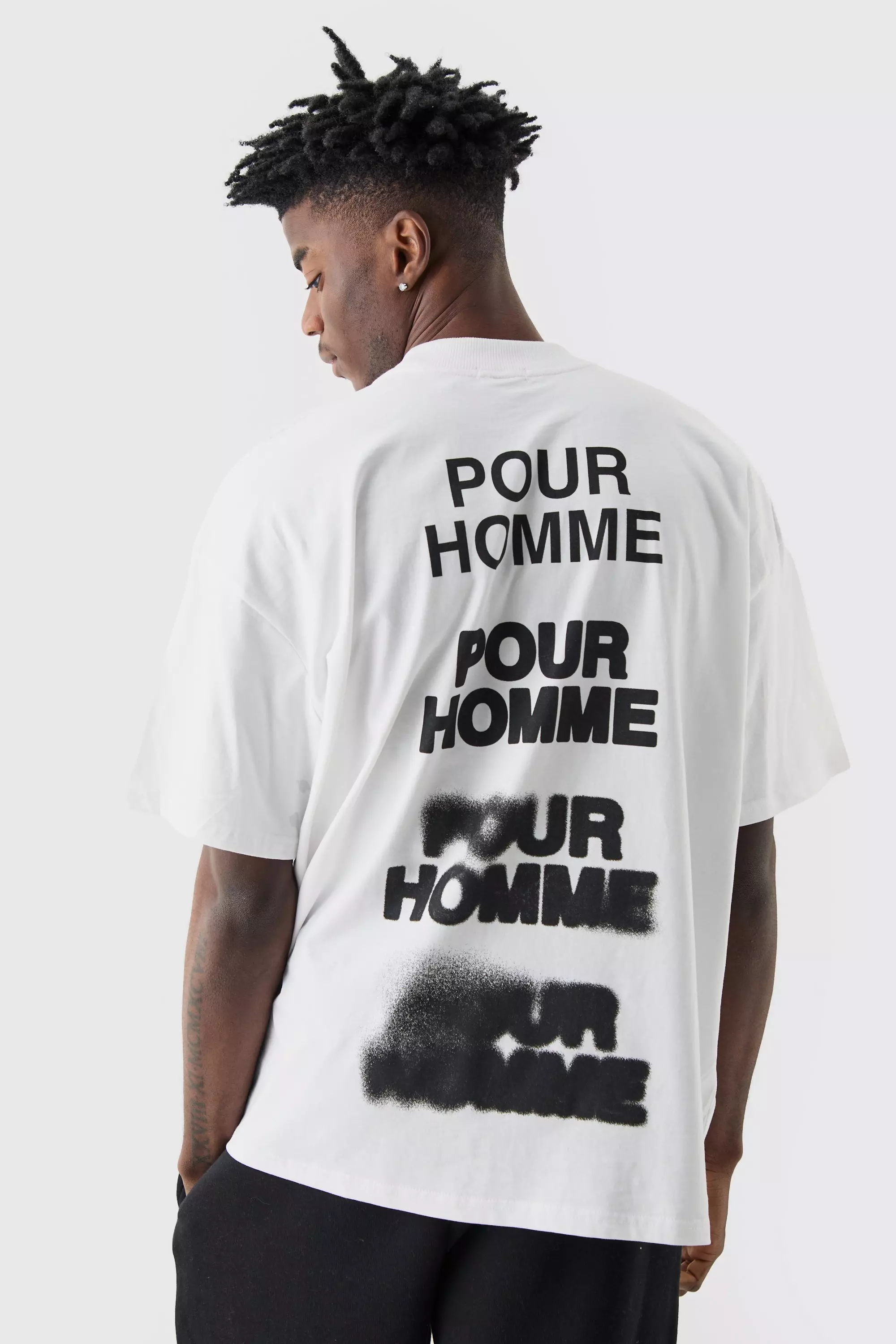 White Oversized Homme Spray Blur T-shirt