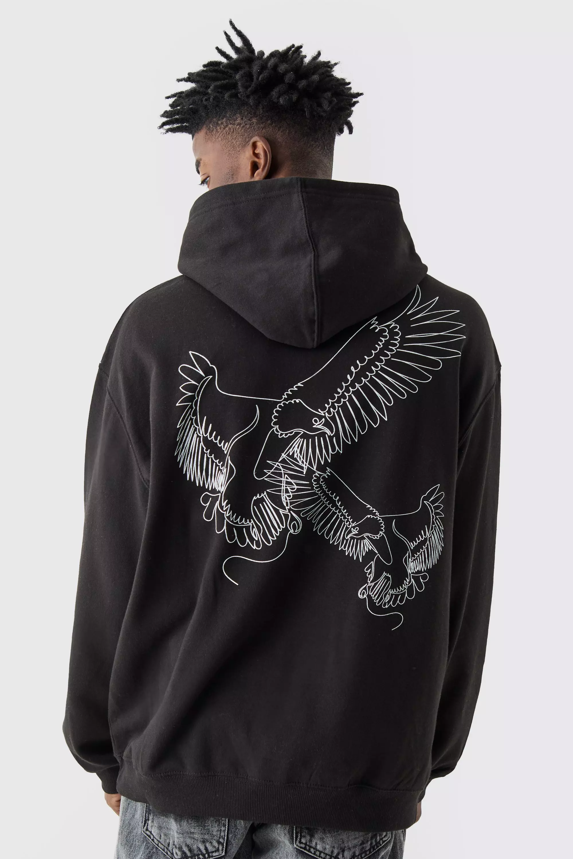 Oversized Eagle Stencil Graphic Hoodie Black