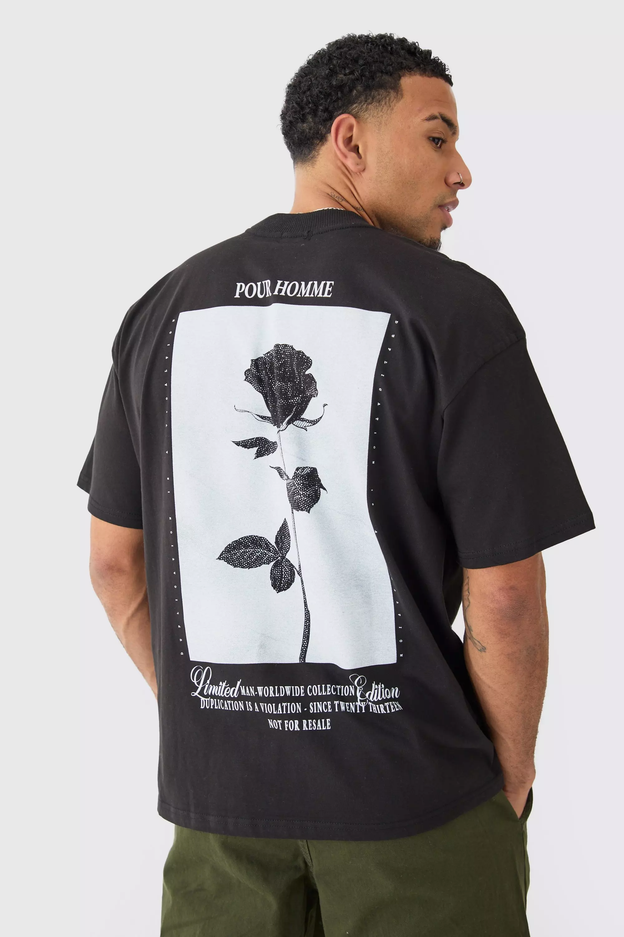 Black Oversized Rose Graphic Heavyweight T-shirt