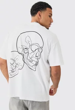 White Oversized Skull Stencil Heavyweight T-shirt