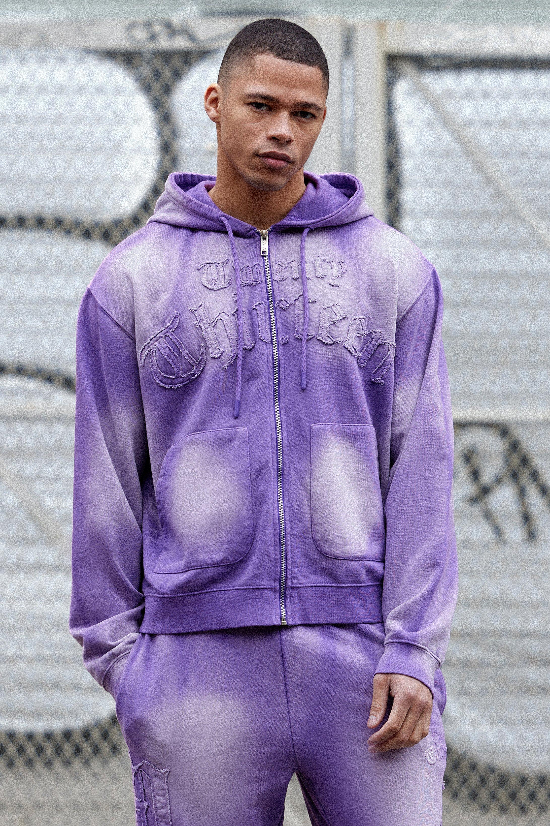 Oversized Sun Bleached 13 Zip Thru Hoodie | boohooMAN USA