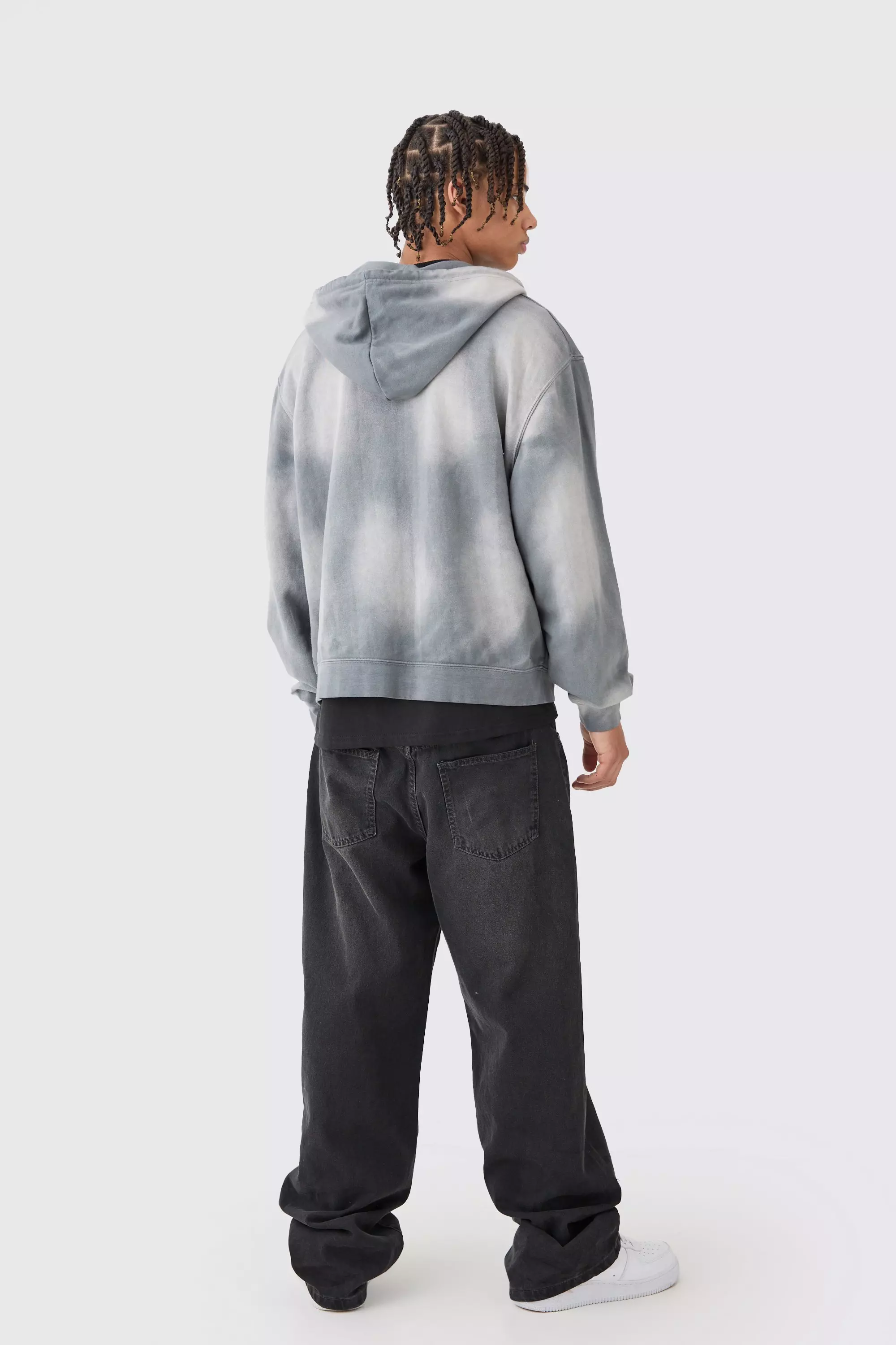 Oversized Sun Bleached 13 Zip Thru Hoodie | boohooMAN USA