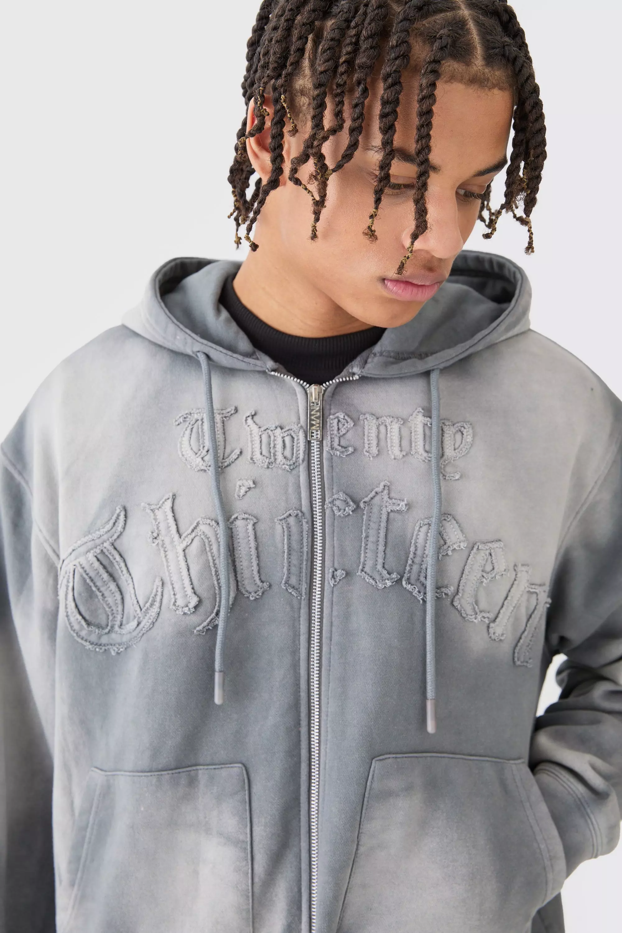 Oversized Sun Bleached 13 Zip Thru Hoodie | boohooMAN USA
